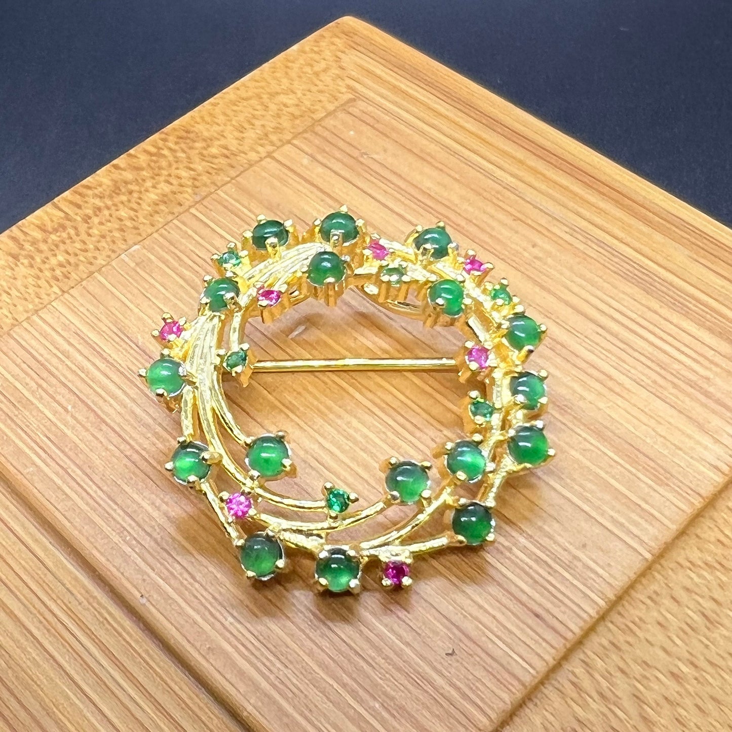 Natural jadeite brooch Transparent jade with gold plated bail Burma Jade Grade A jade loose beads breastpin Jewelry gift for her