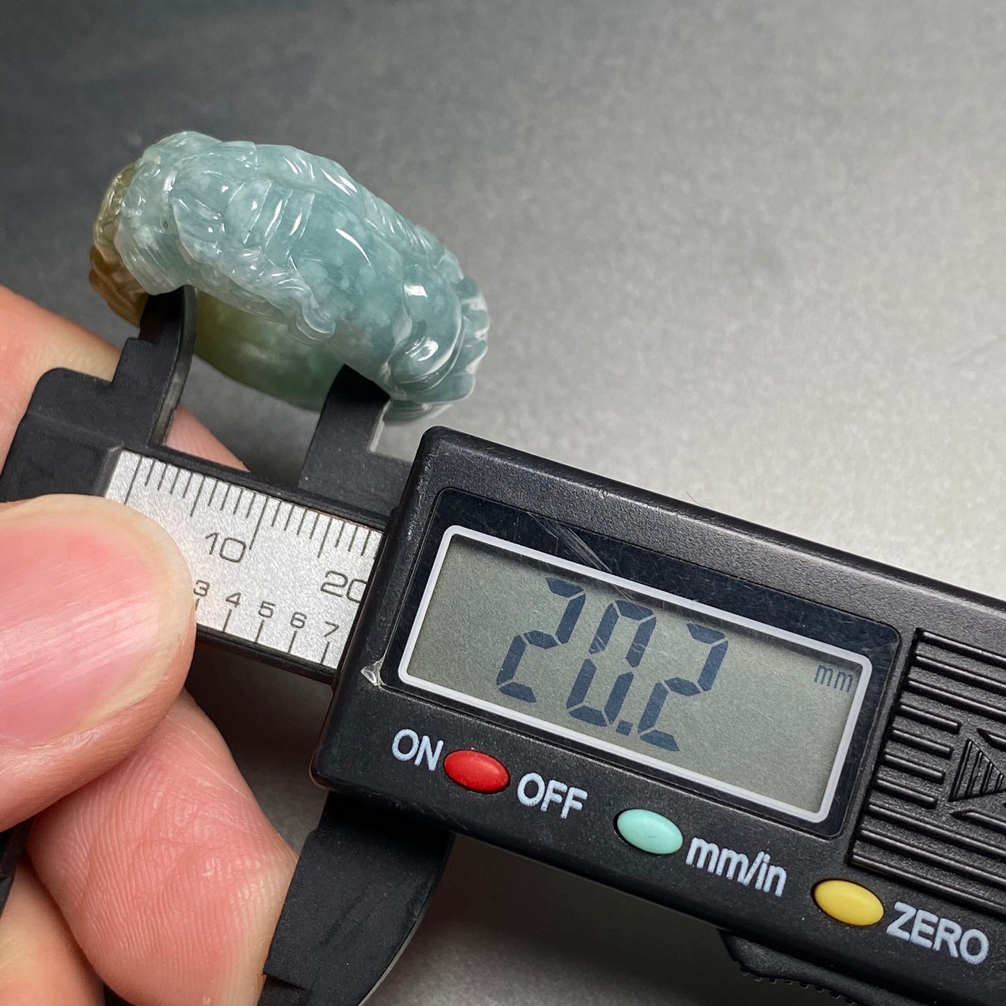 20.2mm Custom Carved dragon Grade A jade  Band Ring Natural yellow blue Jadeite Hand carved bead gemstone Lady jadeware gift