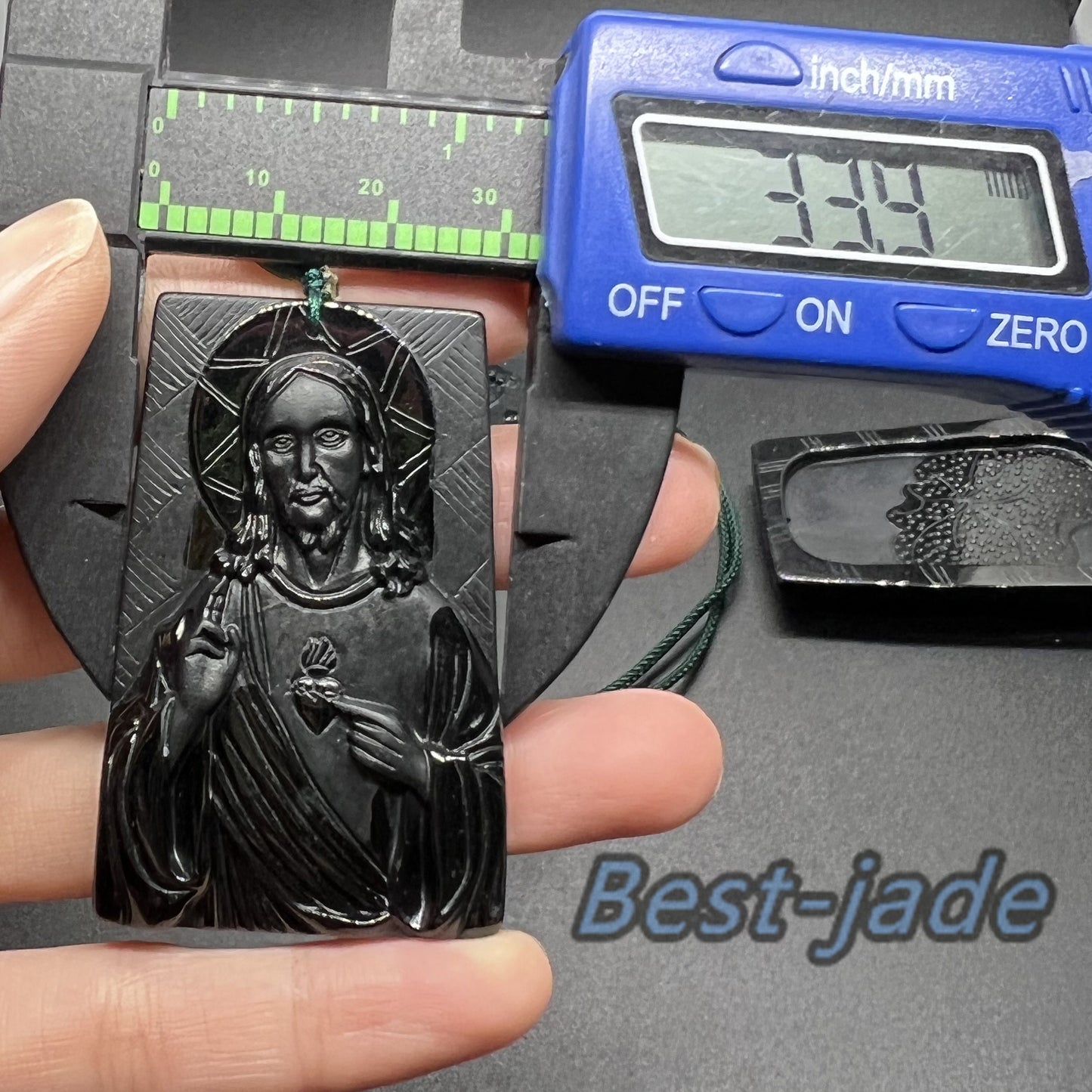 Jesus Pendant Natural Black Grade A Jade goddess Black Mo jade Burma jade Christian necklace