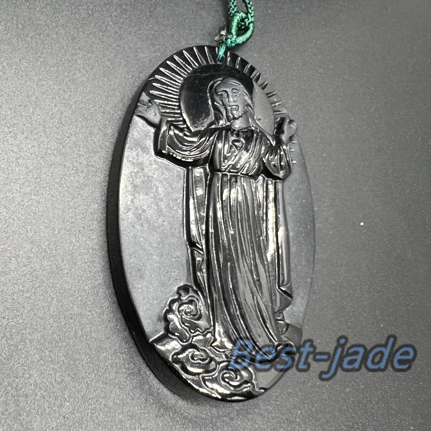 Jesus Pendant Natural Black Grade A Jade goddess Black Mo jade Burma jade Christian necklace