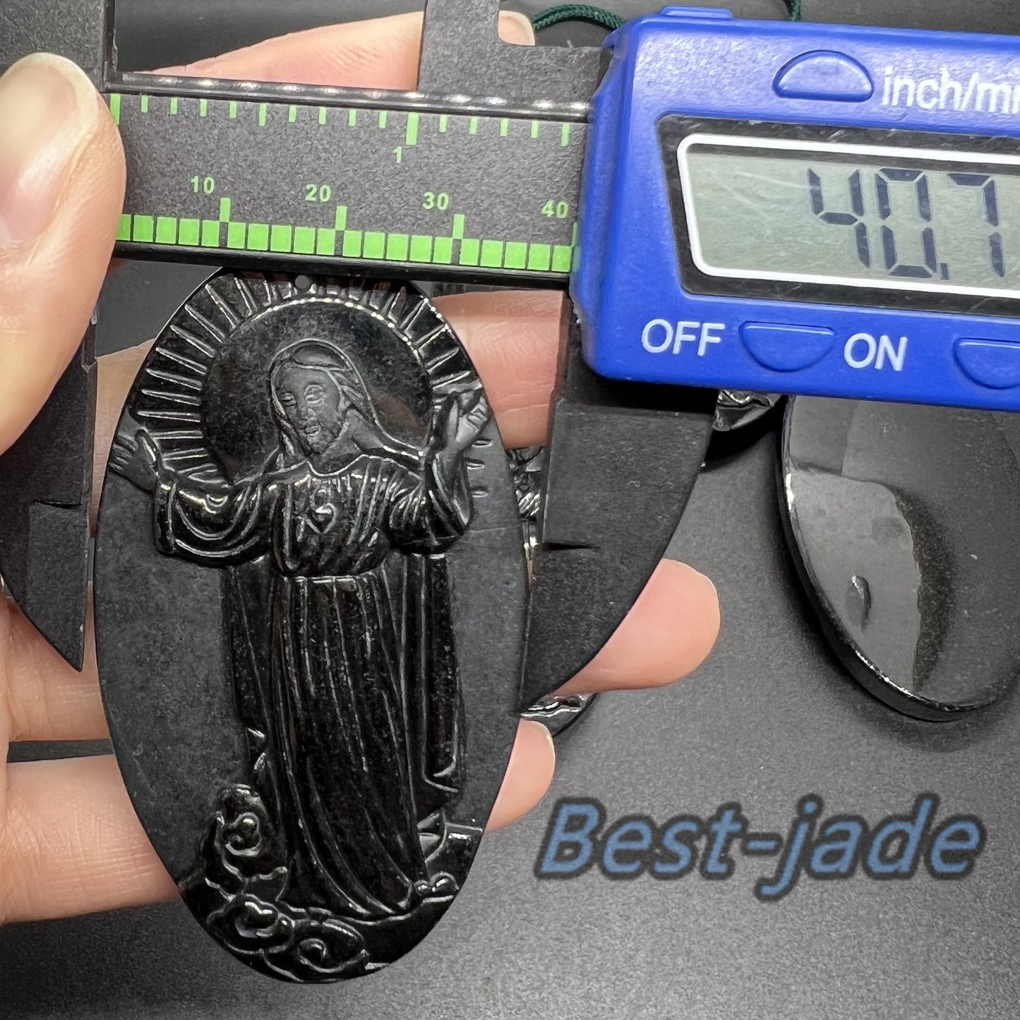 Jesus Pendant Natural Black Grade A Jade goddess Black Mo jade Burma jade Christian necklace