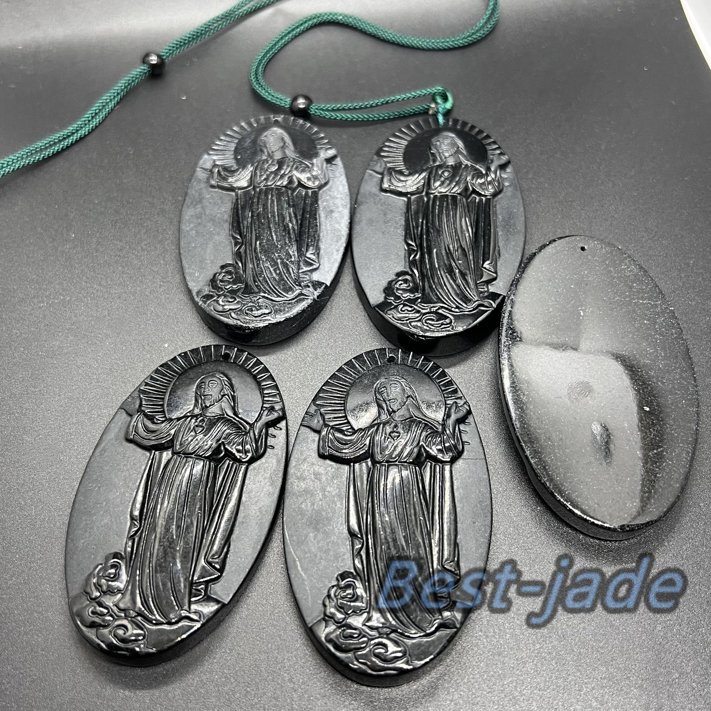 Jesus Pendant Natural Black Grade A Jade goddess Black Mo jade Burma jade Christian necklace