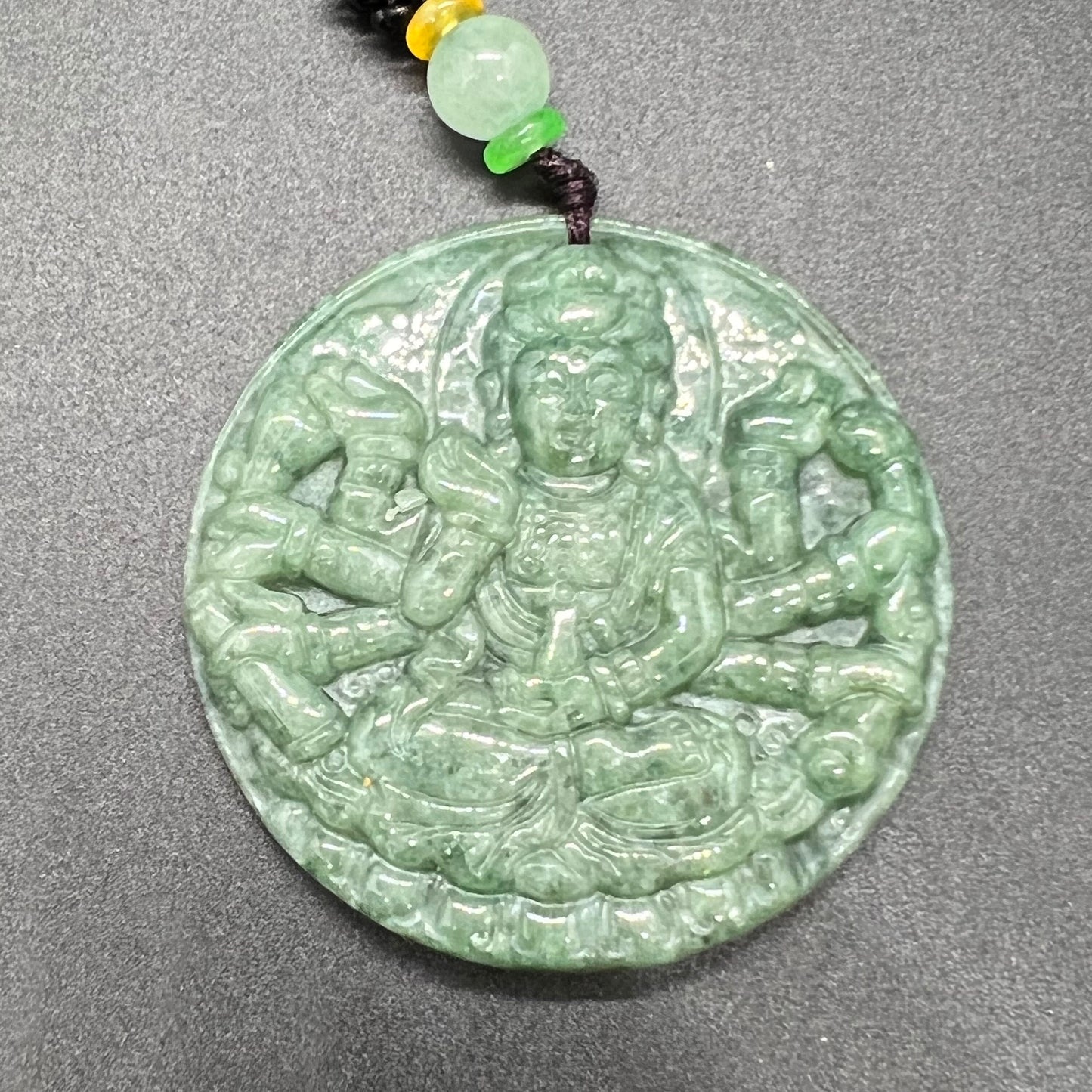 Genuine Burma jadeite Thousands Hands Guanyin Pendant Natural Green Grade A Jade ICE Jadeite Chinese Carved ,Myanmar Jadeite necklace Statue