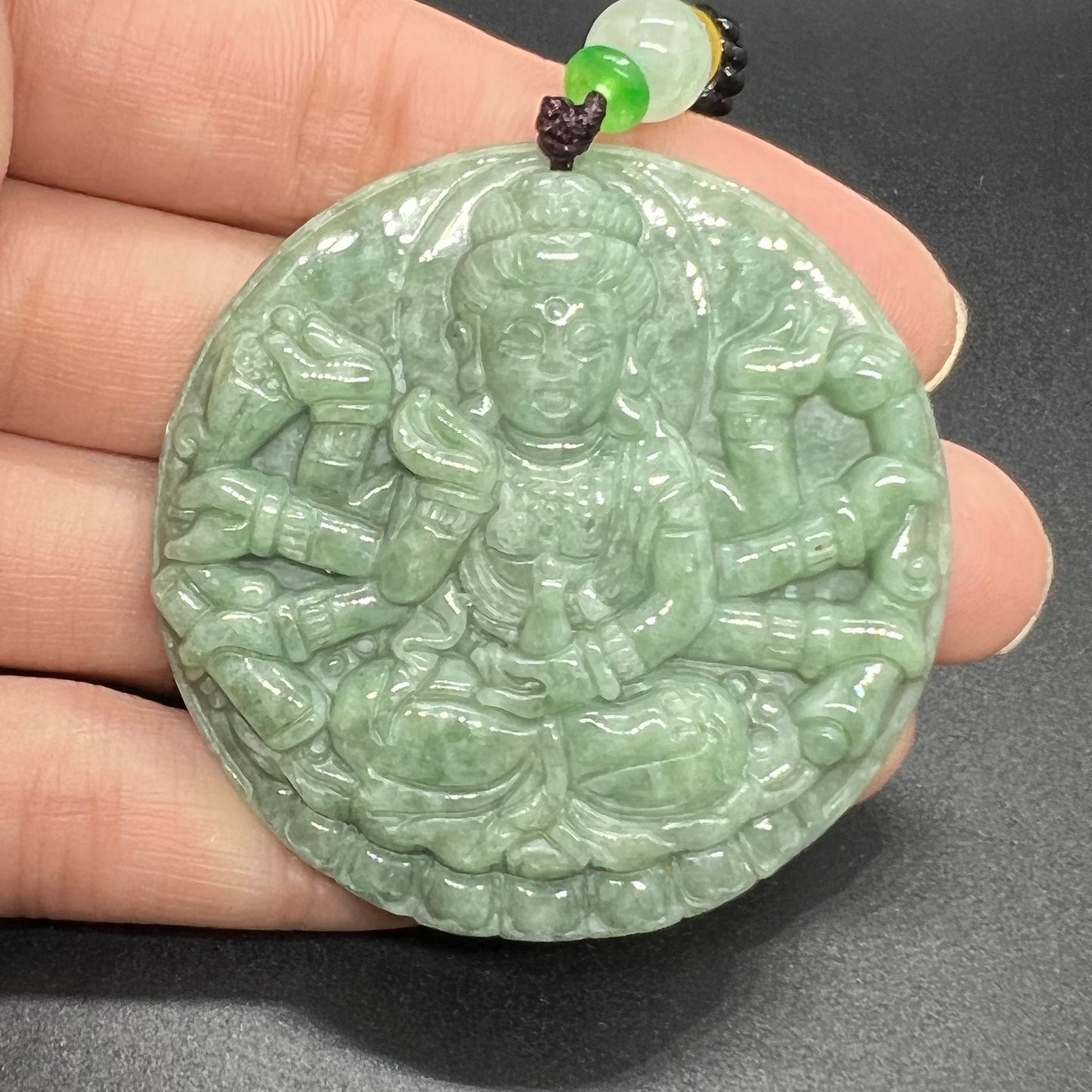 Genuine Burma jadeite Thousands Hands Guanyin Pendant Natural Green Grade A Jade ICE Jadeite Chinese Carved ,Myanmar Jadeite necklace Statue