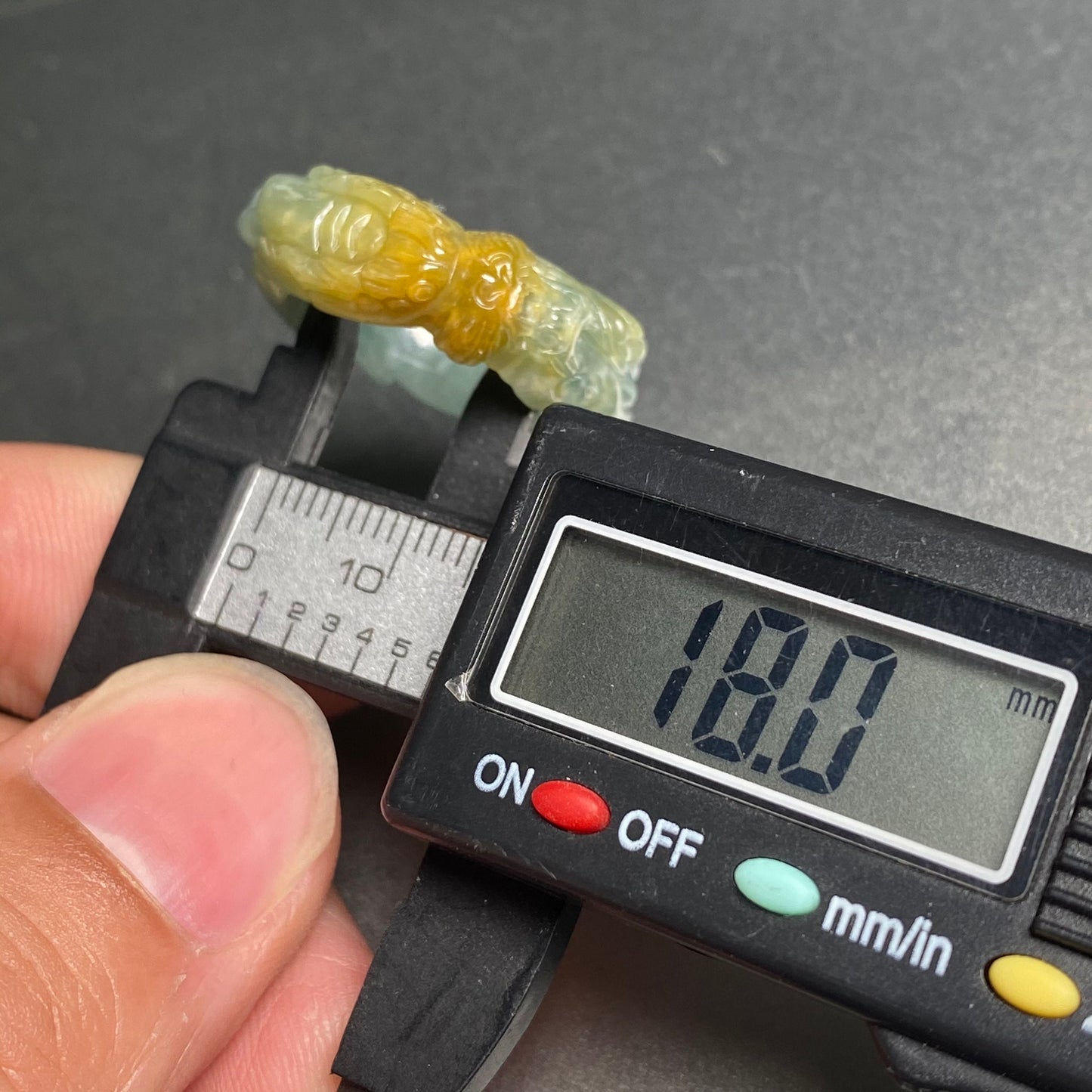 18mm Custom Carved dragon Grade A jade  Band Ring Natural yellow blue Jadeite Hand carved bead gemstone Lady jadeware gift