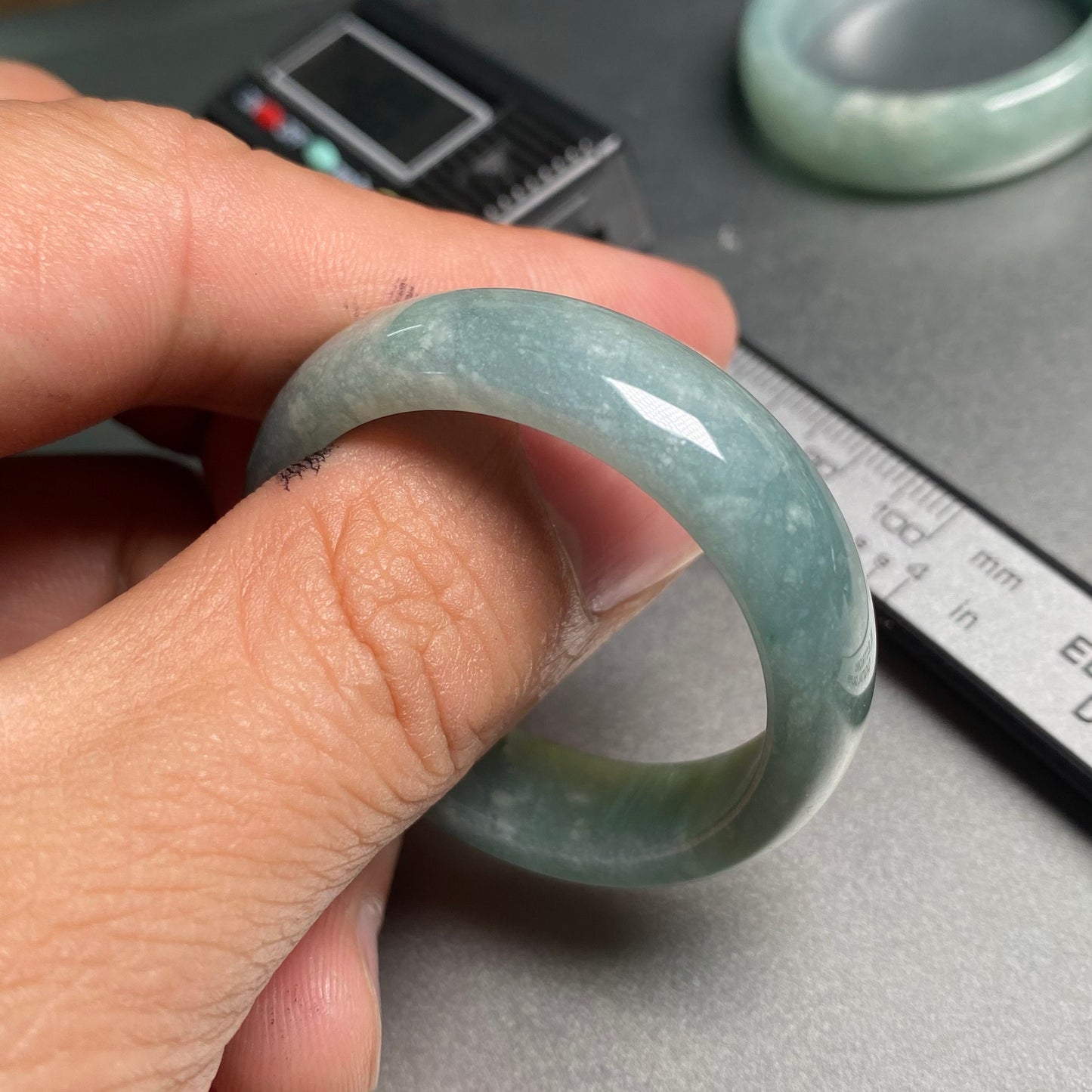 34.4MM huge Natural transparent Guatemala Jadeite wide rings Grade A Jade Blue gemstone men dragon Guatemalan jadeite ring