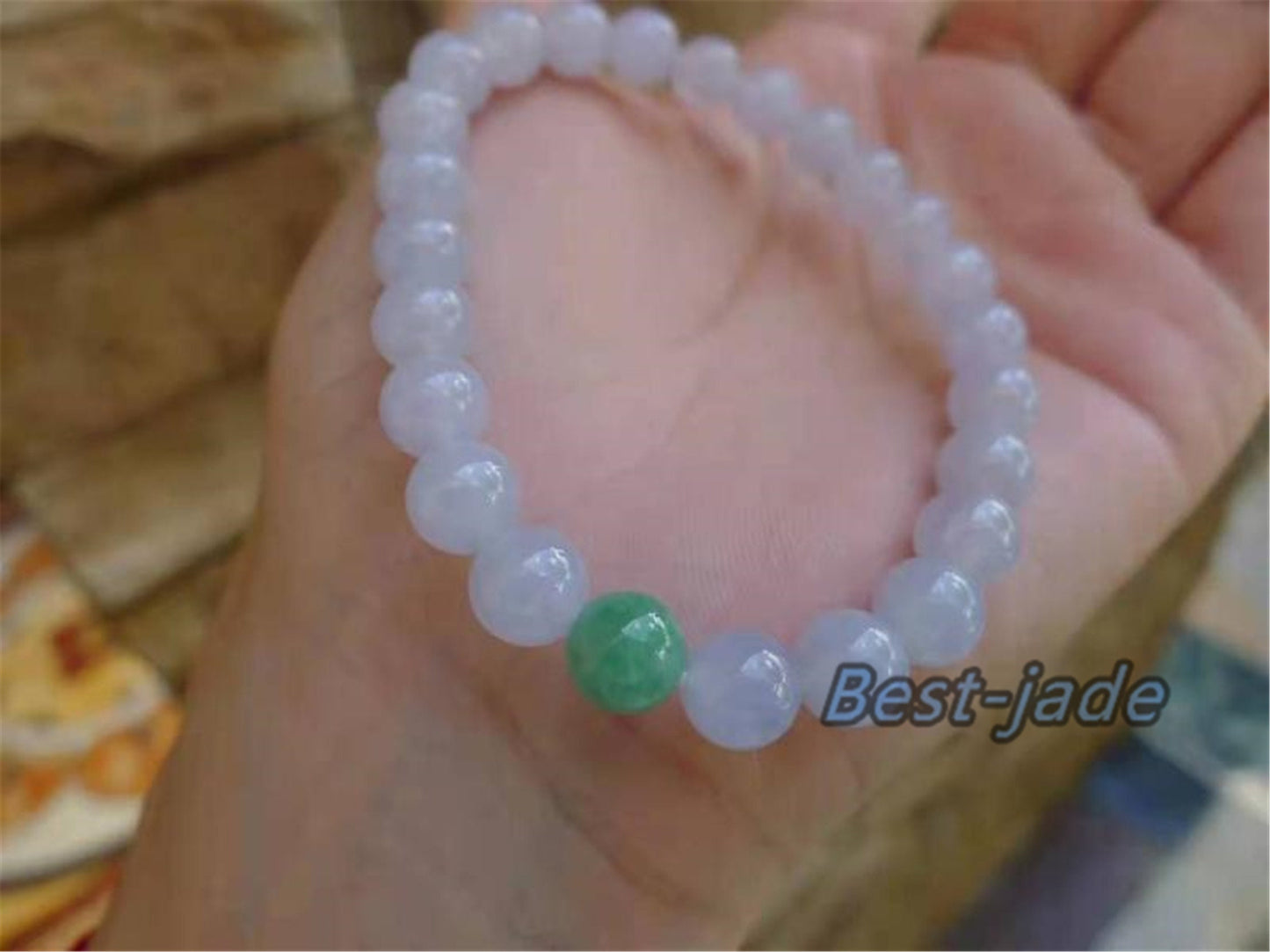 High quality Grade A Natural Jadeite 7*7mm Hand carved Jade Round bead Ball bangle Bracelet Chain Green gemstone Burma stone