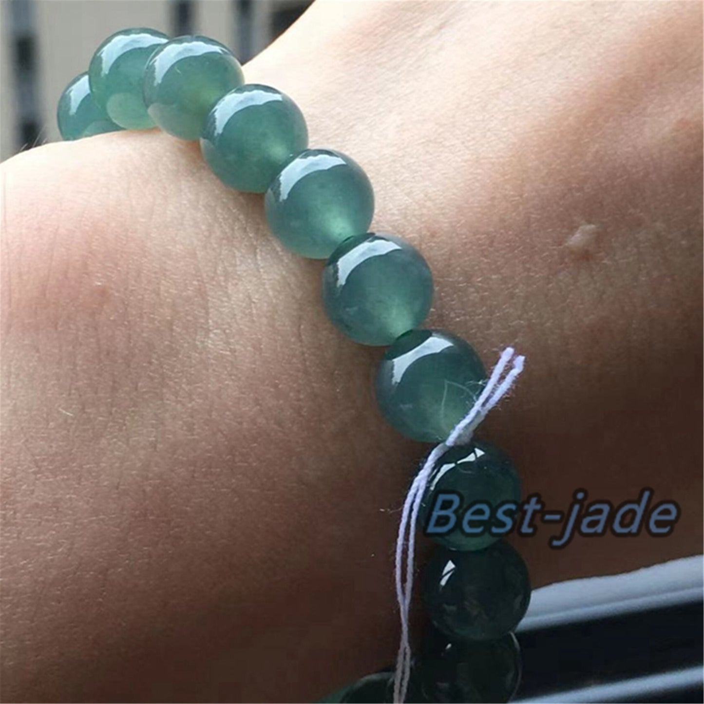 high quality Natural Guatemalan jadeite Translucent Blue Grade A jade Round beaded bracelet  Guatemala jade Female Jewelry jade gift