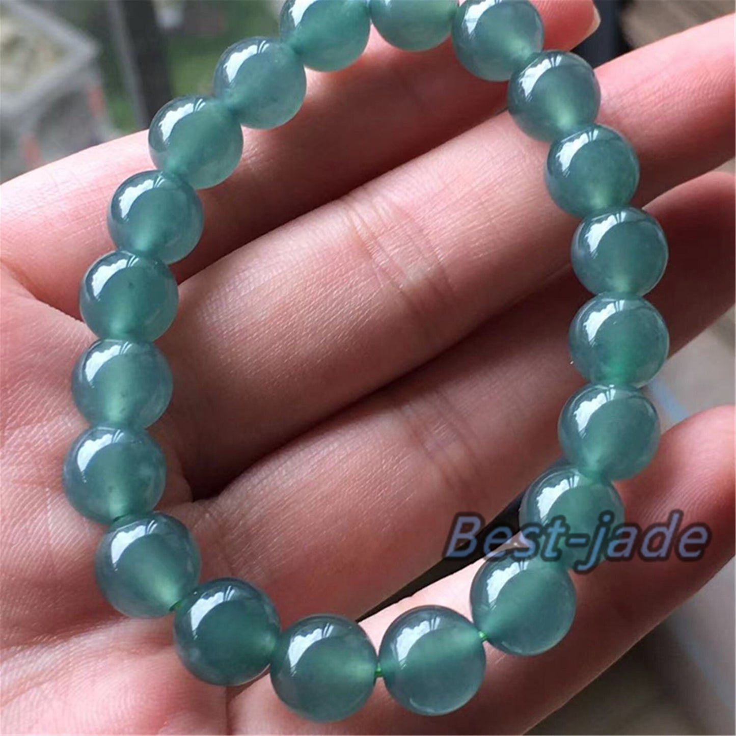 high quality Natural Guatemalan jadeite Translucent Blue Grade A jade Round beaded bracelet  Guatemala jade Female Jewelry jade gift