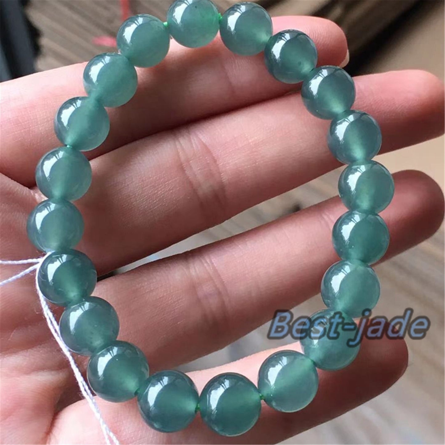 high quality Natural Guatemalan jadeite Translucent Blue Grade A jade Round beaded bracelet  Guatemala jade Female Jewelry jade gift