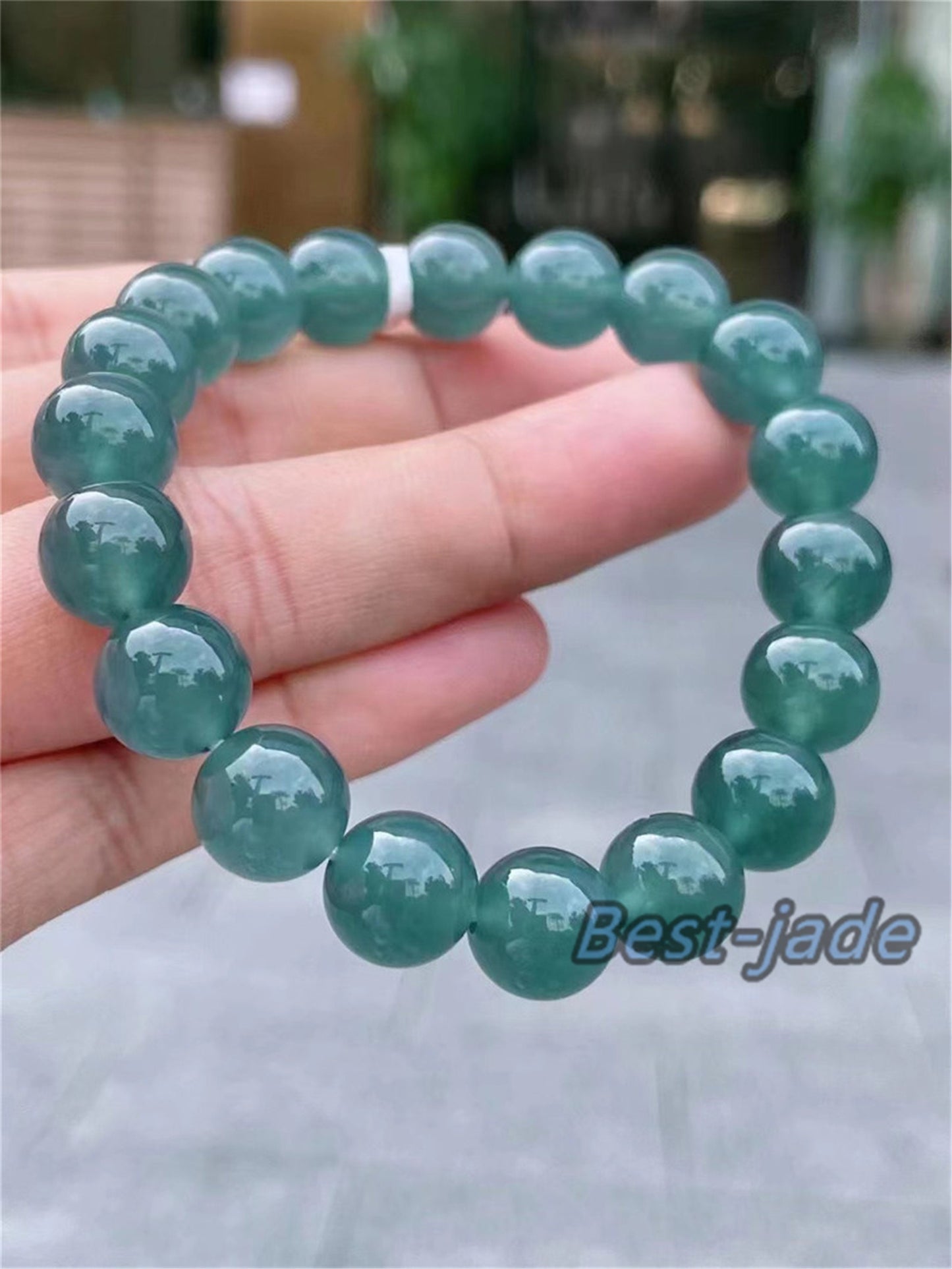 high quality Natural Guatemalan jadeite Translucent Blue Grade A jade Round beaded bracelet  Guatemala jade Female Jewelry jade gift