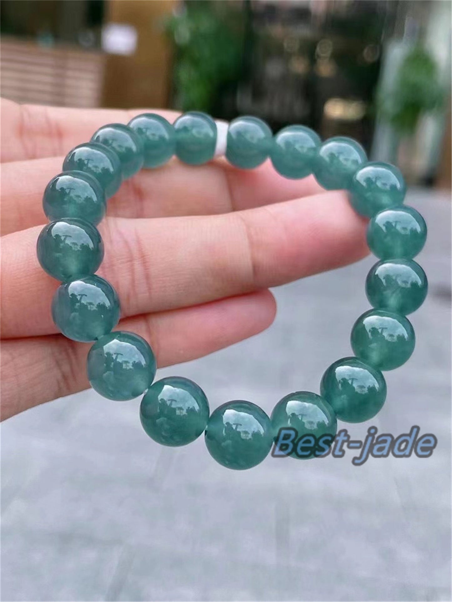 high quality Natural Guatemalan jadeite Translucent Blue Grade A jade Round beaded bracelet  Guatemala jade Female Jewelry jade gift