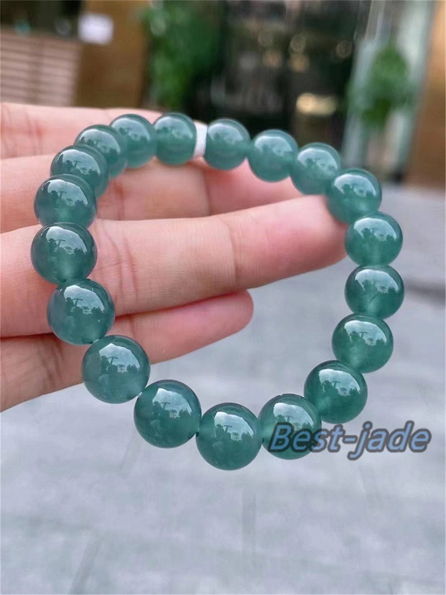 high quality Natural Guatemalan jadeite Translucent Blue Grade A jade Round beaded bracelet  Guatemala jade Female Jewelry jade gift