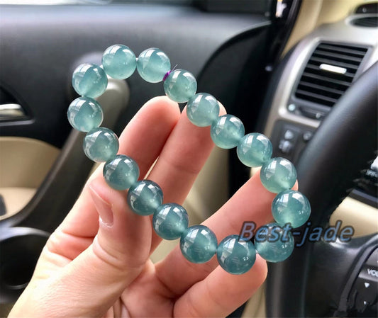 top quality Natural Guatemalan jadeite Translucent Blue Grade A jade Round beaded bracelet  Guatemala jade Female Jewelry jade gift