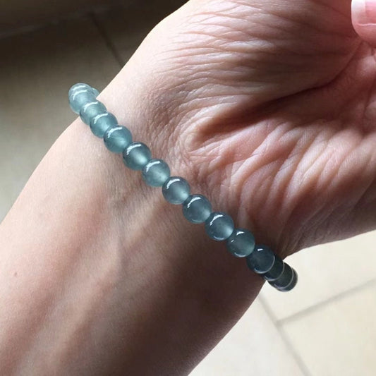 high quality Natural Guatemalan jadeite Translucent Blue Grade A jade Round beaded bracelet  Guatemala jade Female Jewelry jade gift