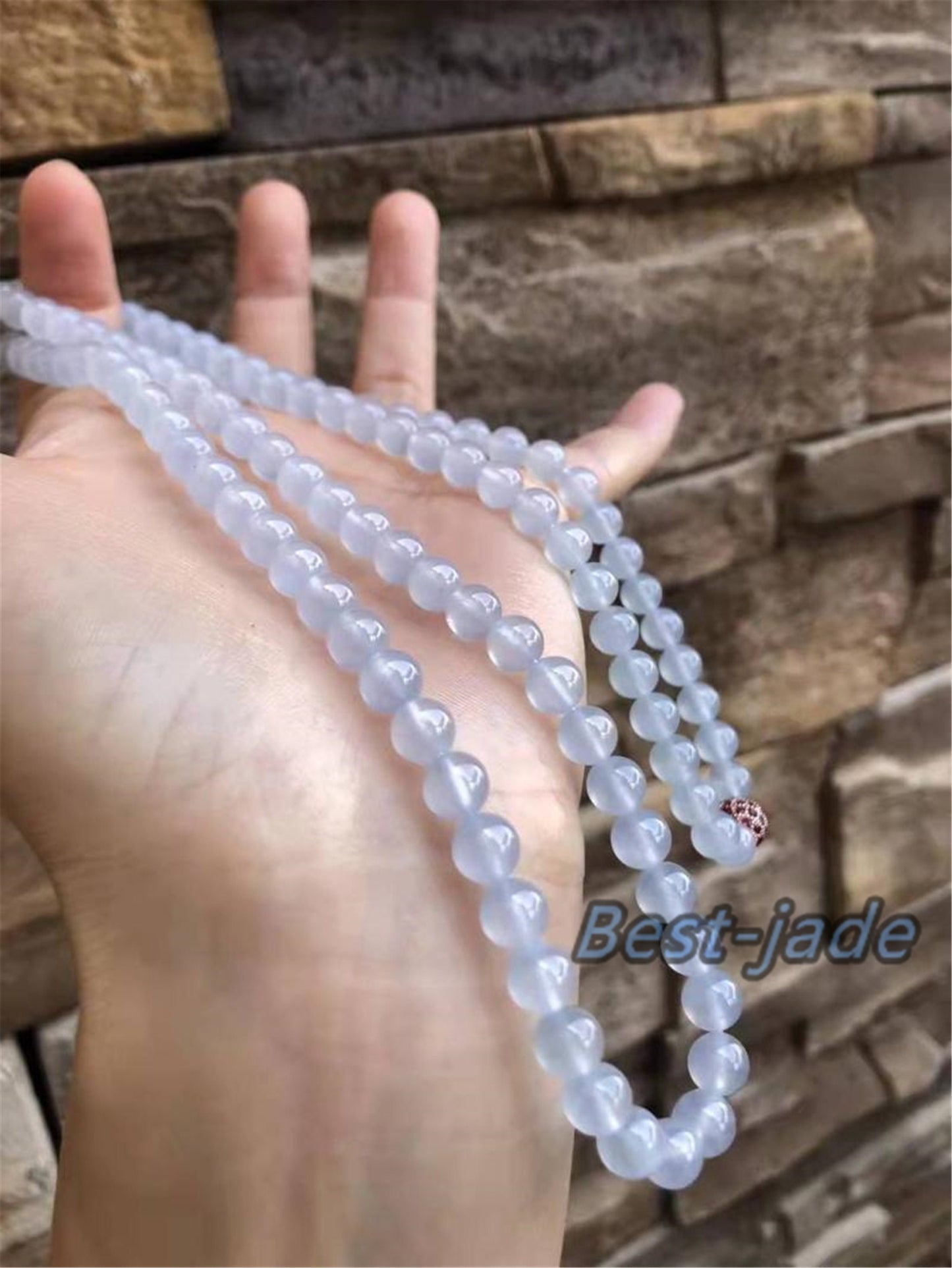 Top quality transparent Natural ice Grade A Jade Hand carved Necklace Chain Burma Jadeite Round bead Green gemstone