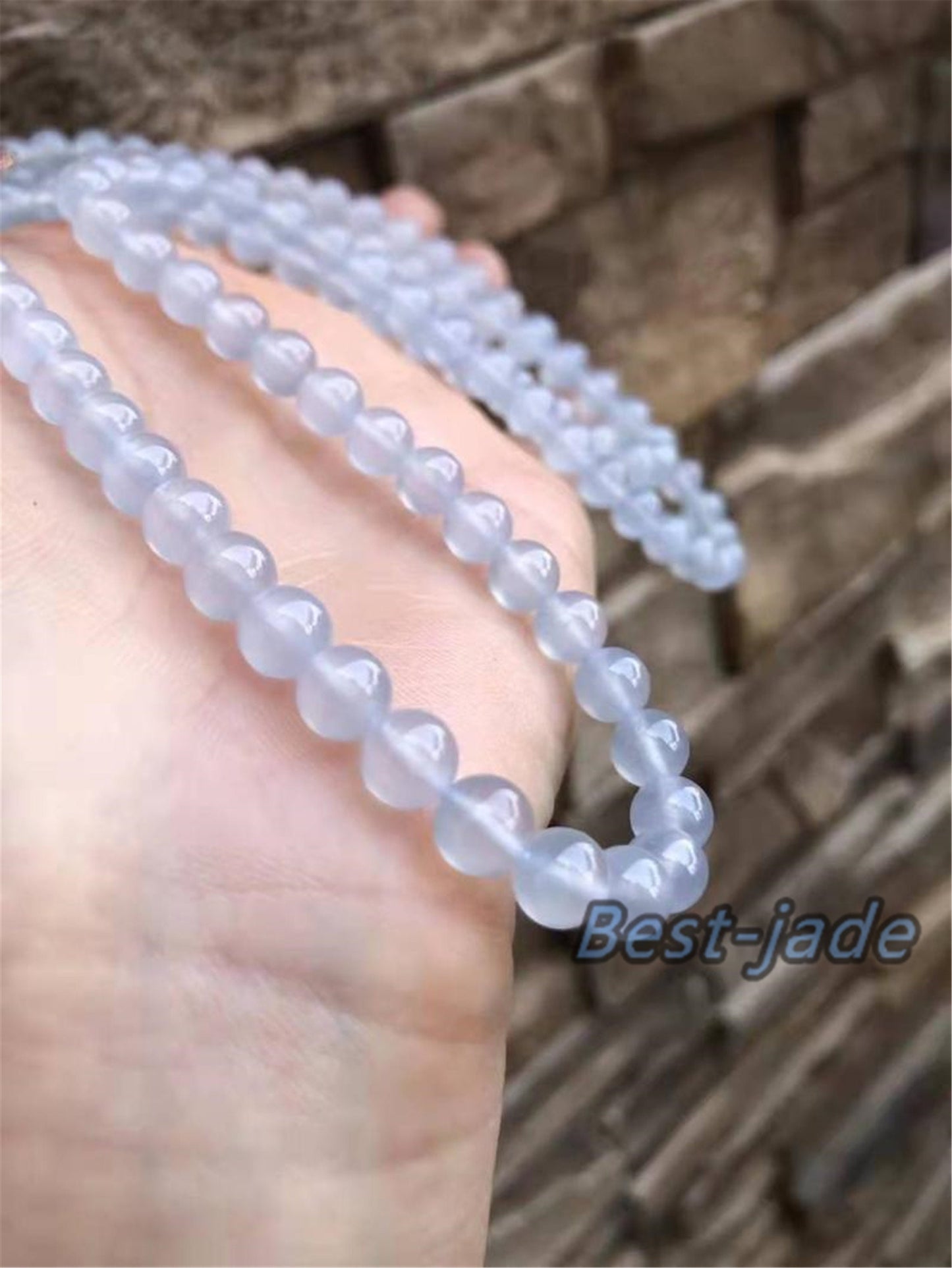 Top quality transparent Natural ice Grade A Jade Hand carved Necklace Chain Burma Jadeite Round bead Green gemstone