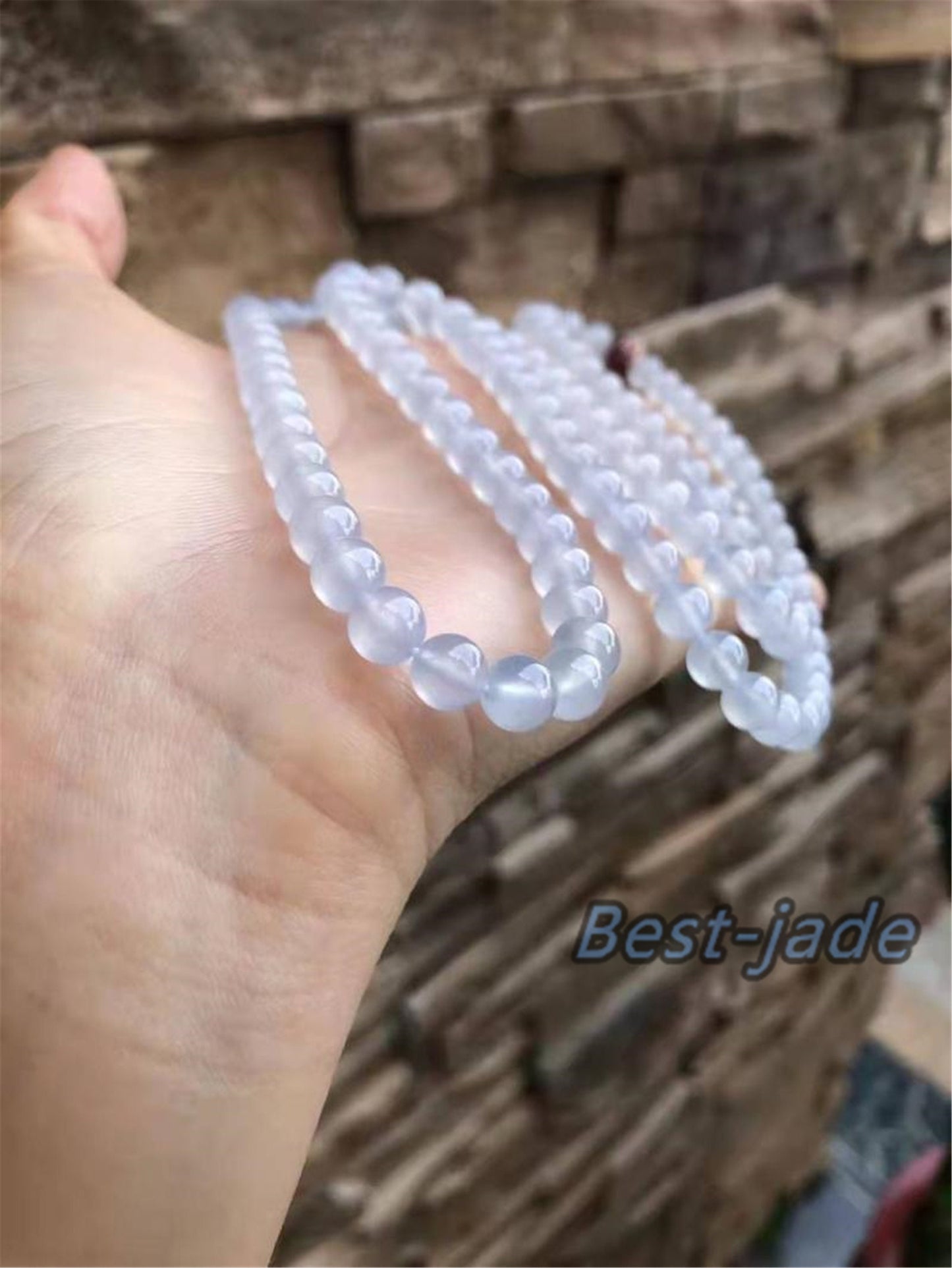 Top quality transparent Natural ice Grade A Jade Hand carved Necklace Chain Burma Jadeite Round bead Green gemstone