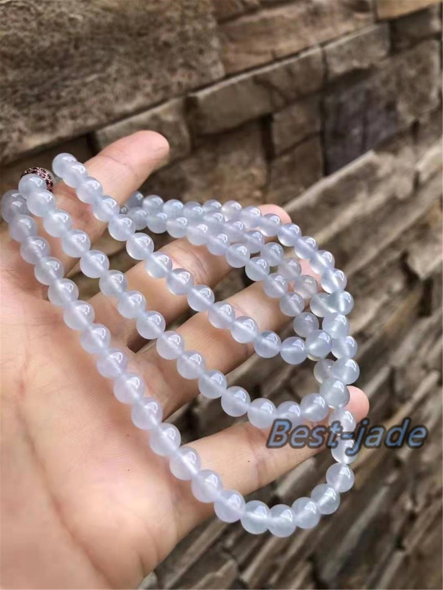 Top quality transparent Natural ice Grade A Jade Hand carved Necklace Chain Burma Jadeite Round bead Green gemstone