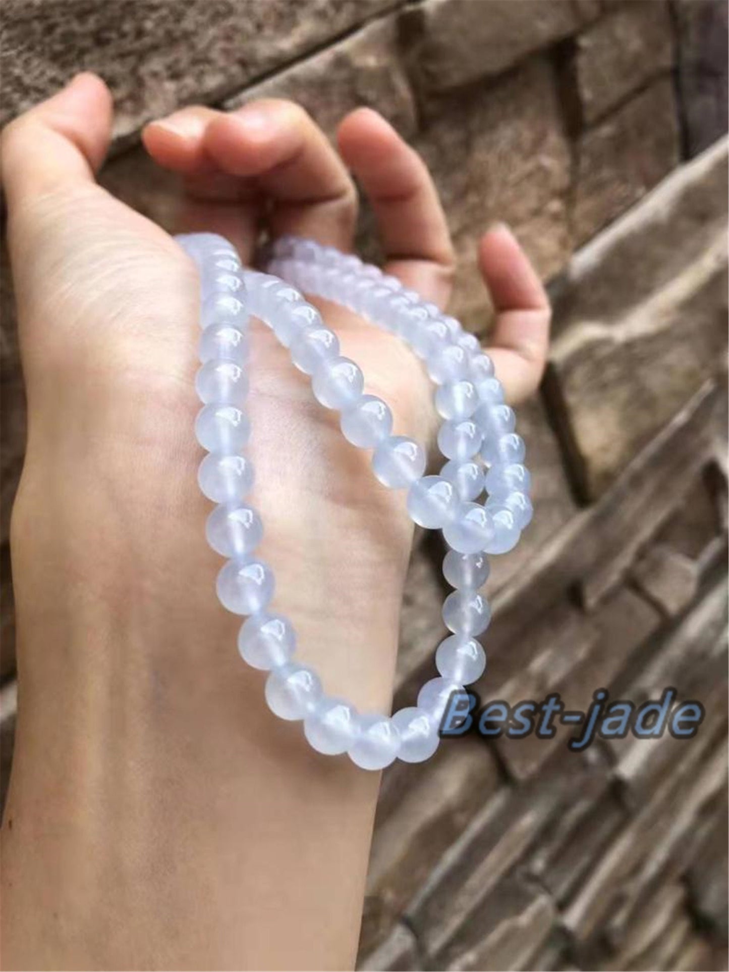 Top quality transparent Natural ice Grade A Jade Hand carved Necklace Chain Burma Jadeite Round bead Green gemstone