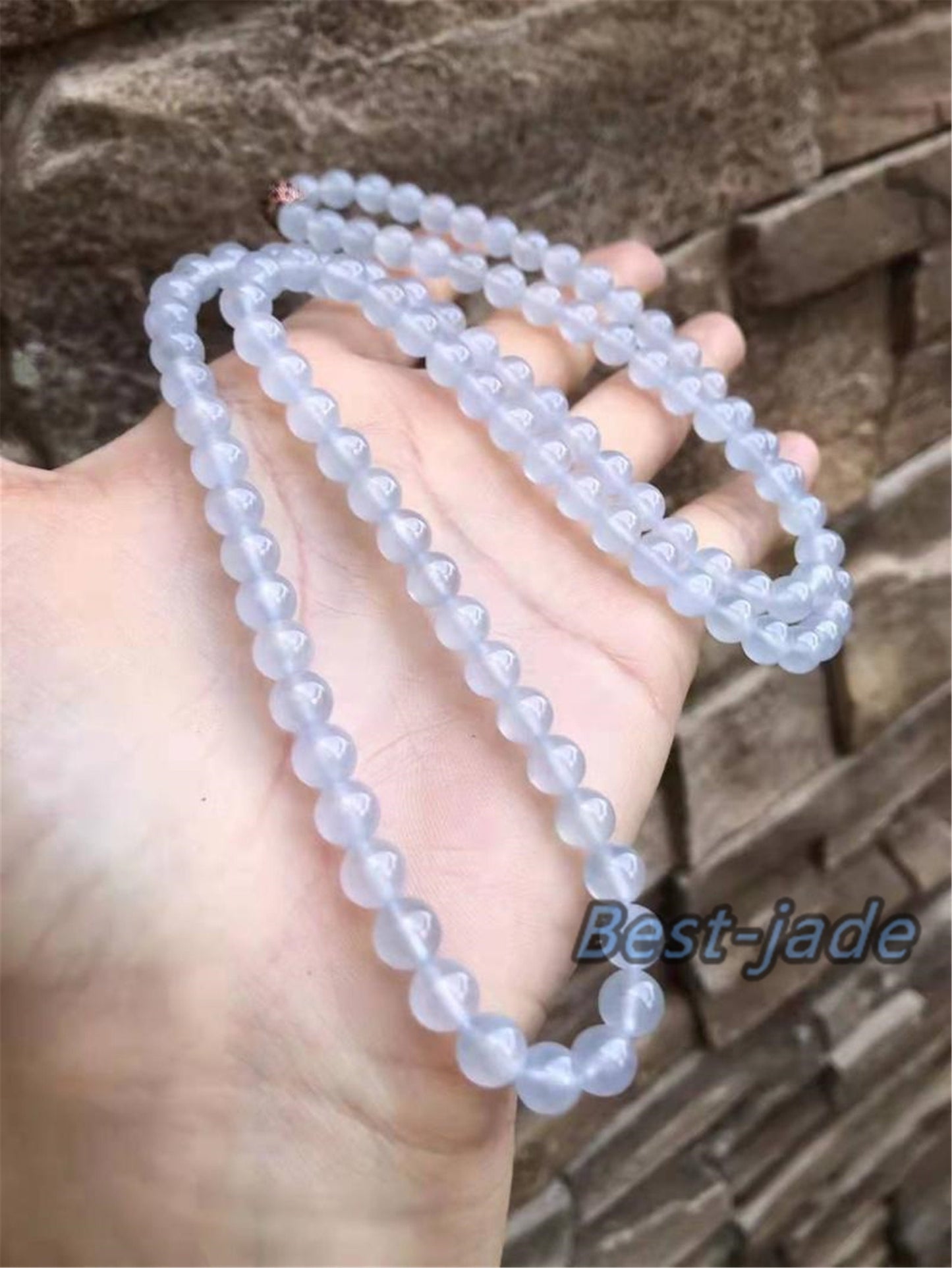 Top quality transparent Natural ice Grade A Jade Hand carved Necklace Chain Burma Jadeite Round bead Green gemstone