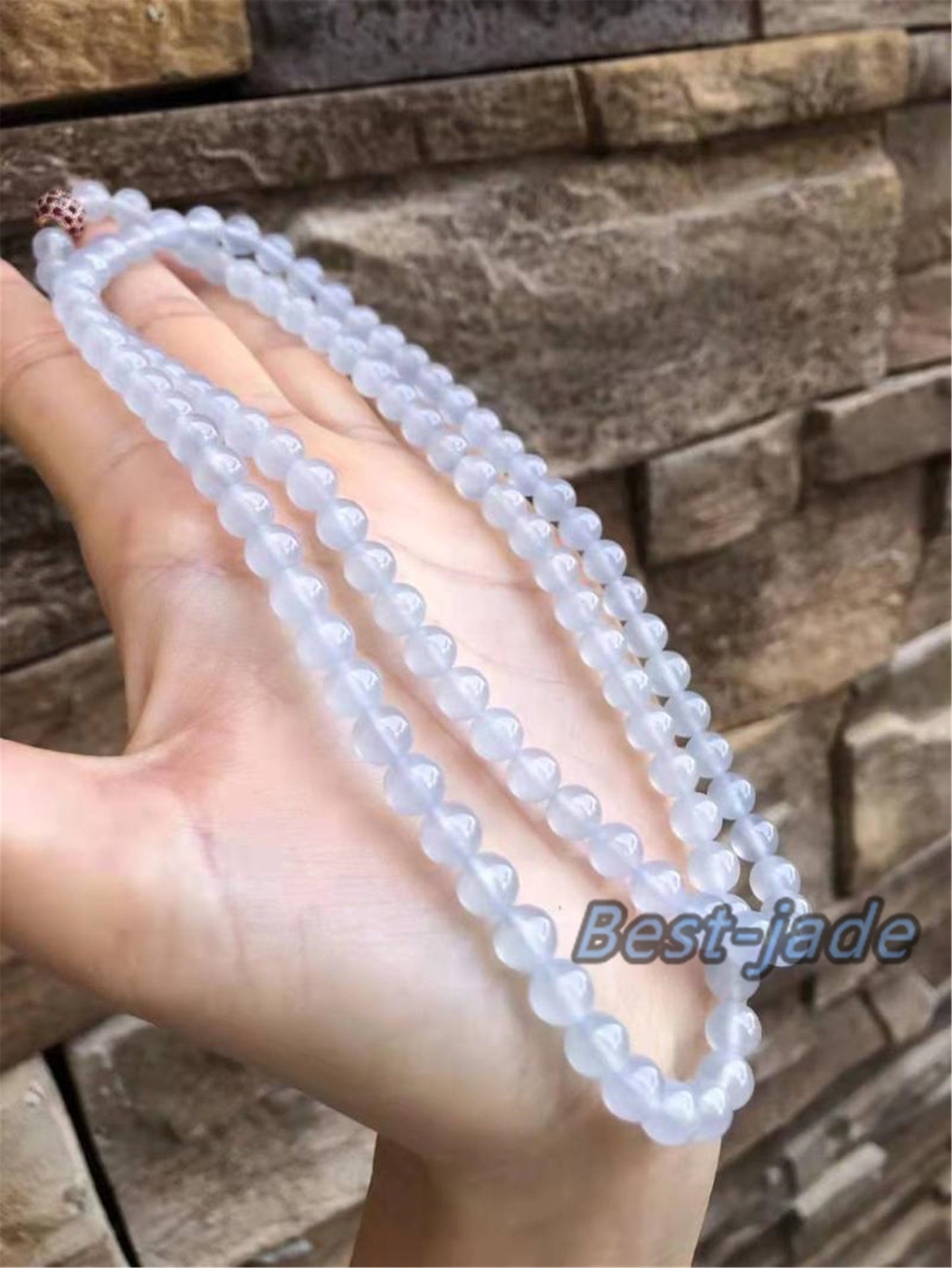 Top quality transparent Natural ice Grade A Jade Hand carved Necklace Chain Burma Jadeite Round bead Green gemstone