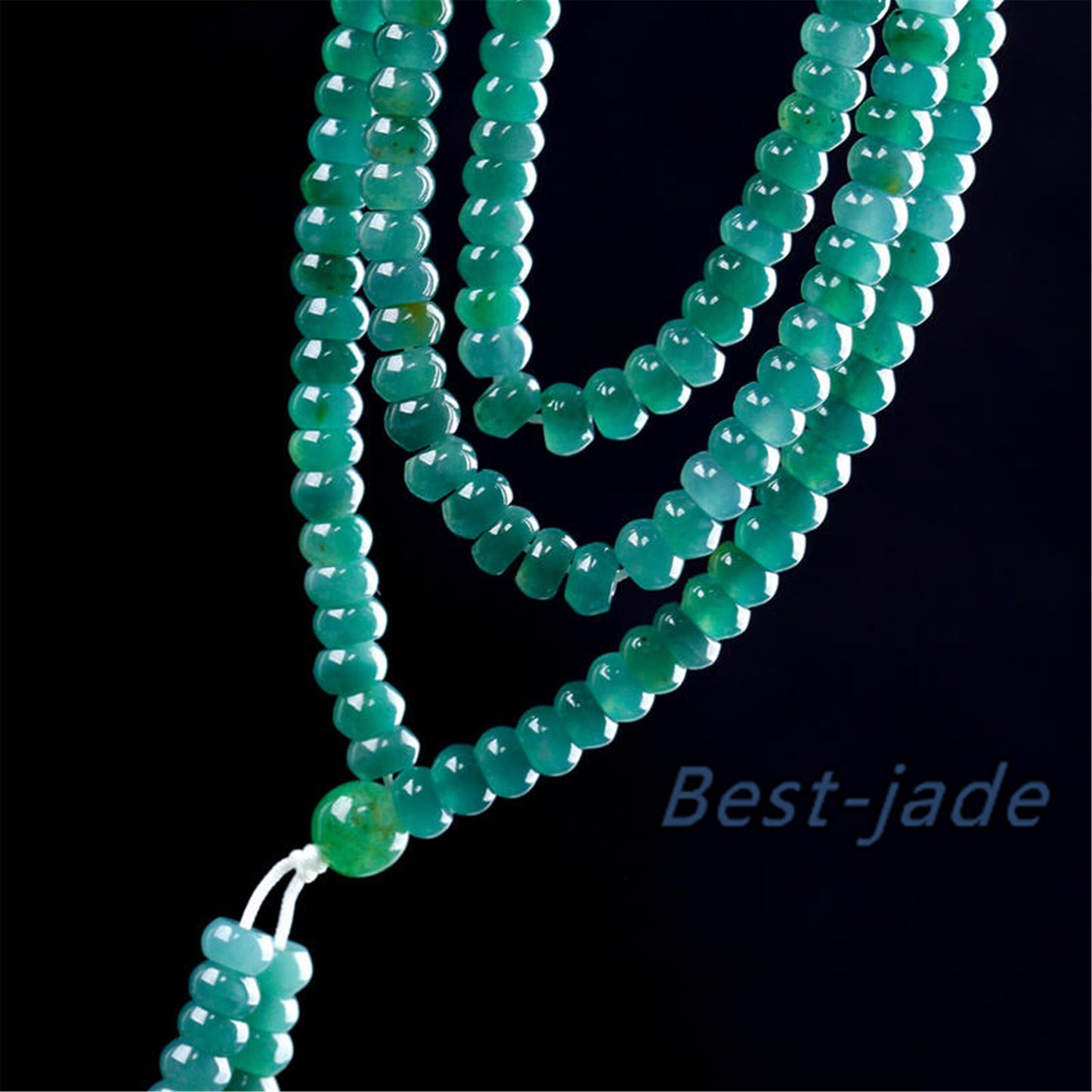 Blue Green Natural Grade A Jade Hand carved Necklace Chain Burma Jadeite Flat bead Blue jade gemstone jewelry gift