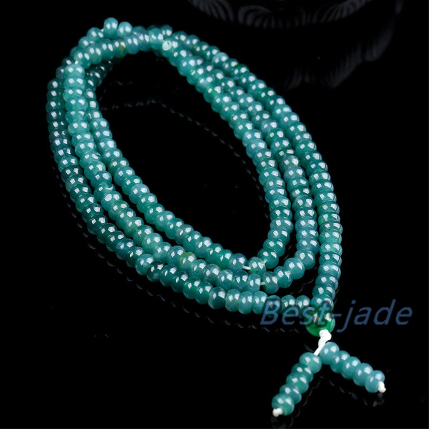 Blue Green Natural Grade A Jade Hand carved Necklace Chain Burma Jadeite Flat bead Blue jade gemstone jewelry gift