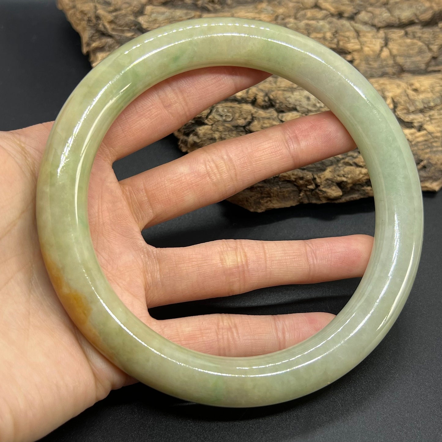 Huge 81mm Grade A Jade Natural green yellow Big Round bangle Burma jadeite Lady Bracelet Type A stone small hand female bangle  翡翠飘花手镯