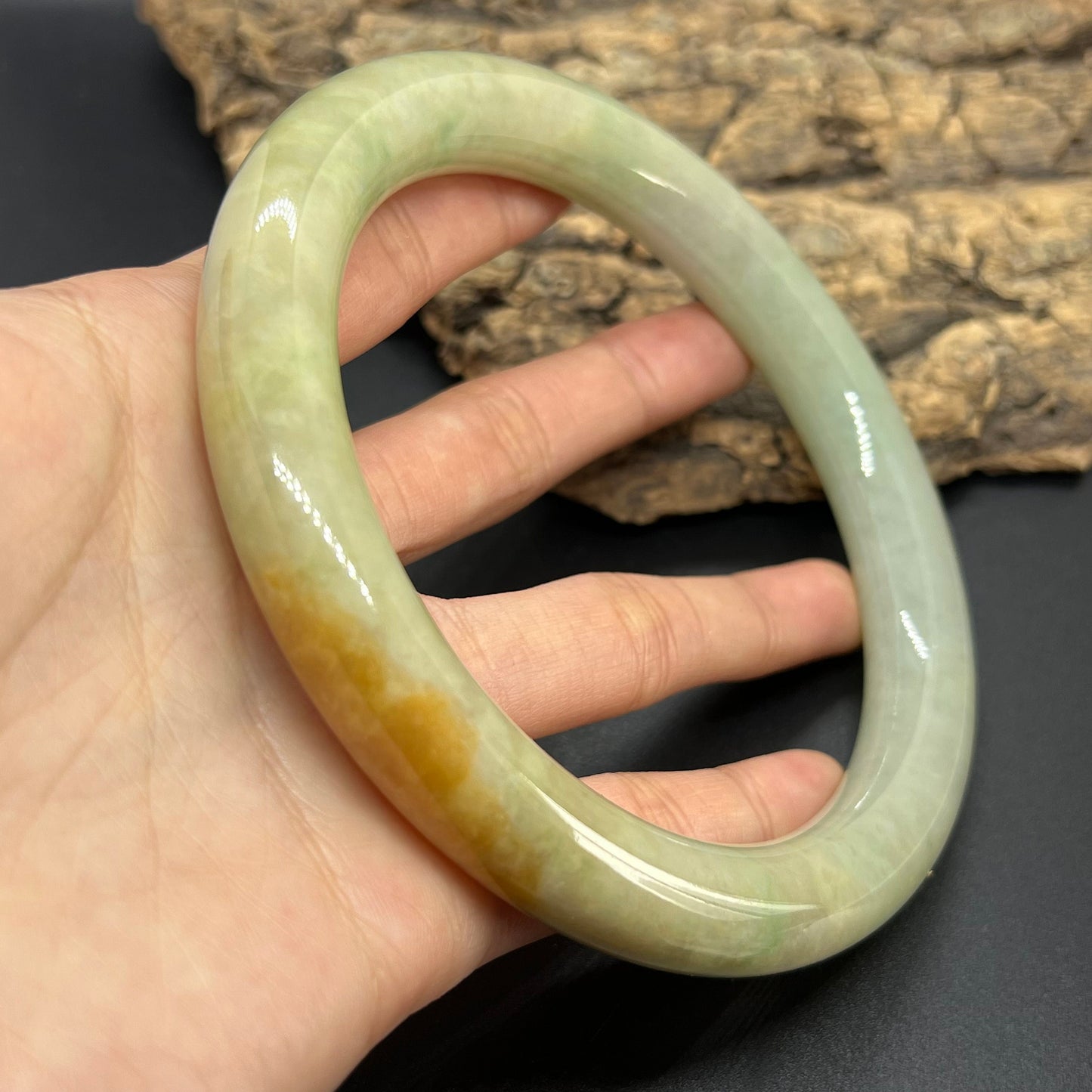 Huge 81mm Grade A Jade Natural green yellow Big Round bangle Burma jadeite Lady Bracelet Type A stone small hand female bangle  翡翠飘花手镯