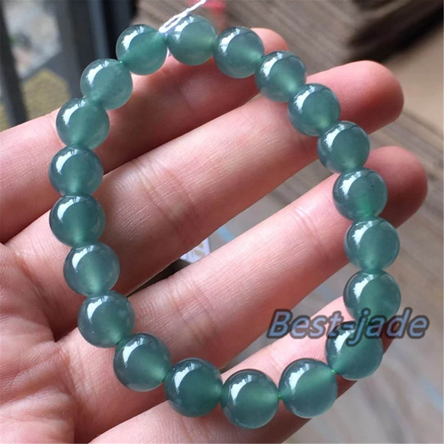 high quality Natural Guatemalan jadeite Translucent Blue Grade A jade Round beaded bracelet  Guatemala jade Female Jewelry jade gift