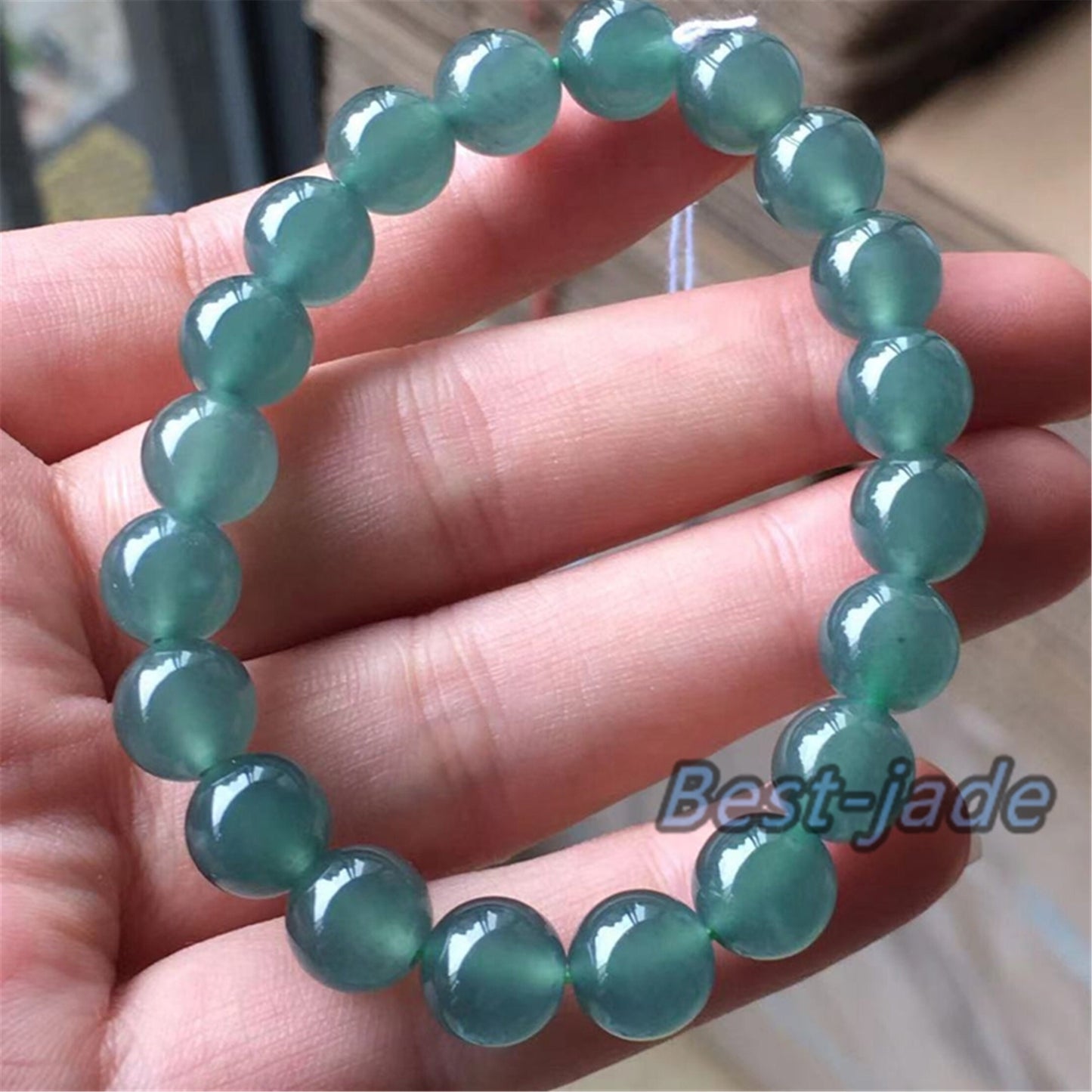 high quality Natural Guatemalan jadeite Translucent Blue Grade A jade Round beaded bracelet  Guatemala jade Female Jewelry jade gift