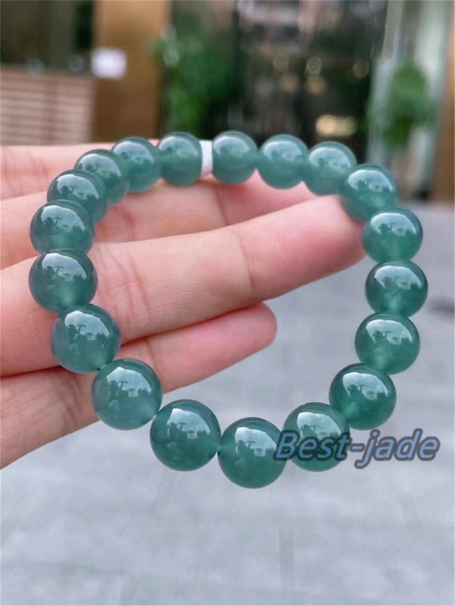 high quality Natural Guatemalan jadeite Translucent Blue Grade A jade Round beaded bracelet  Guatemala jade Female Jewelry jade gift