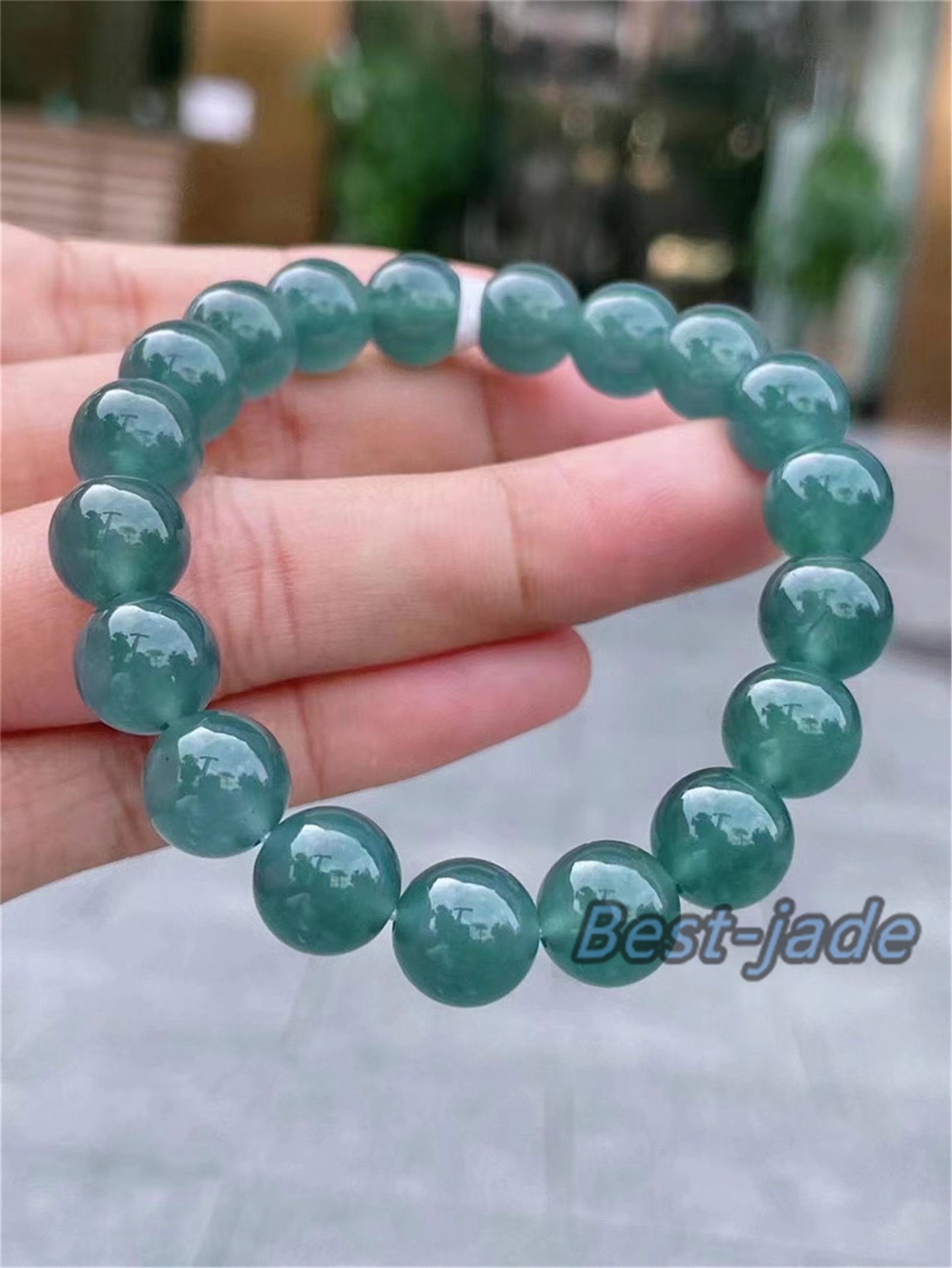 high quality Natural Guatemalan jadeite Translucent Blue Grade A jade Round beaded bracelet  Guatemala jade Female Jewelry jade gift