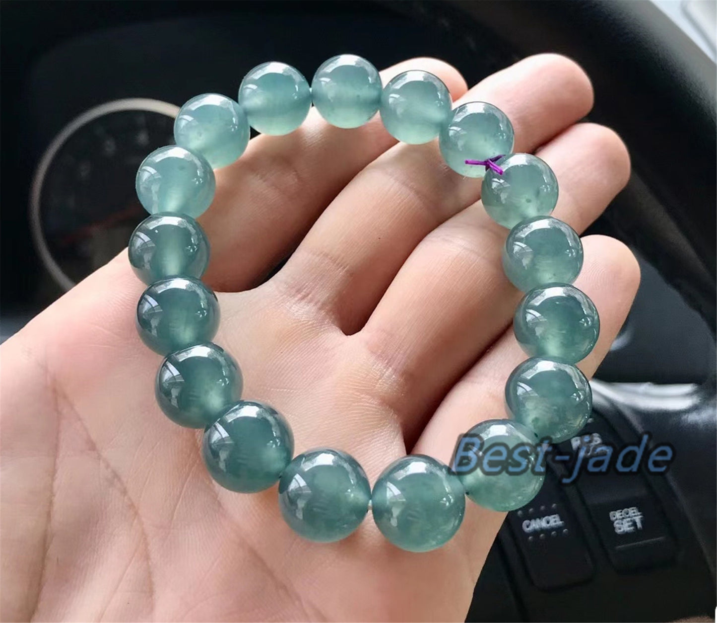 Hochwertiger natürlicher guatemaltekischer Jadeit, durchscheinende blaue Jade der Güteklasse A, rundes Perlenarmband, Guatemala-Jade, weiblicher Schmuck, Jade-Geschenk