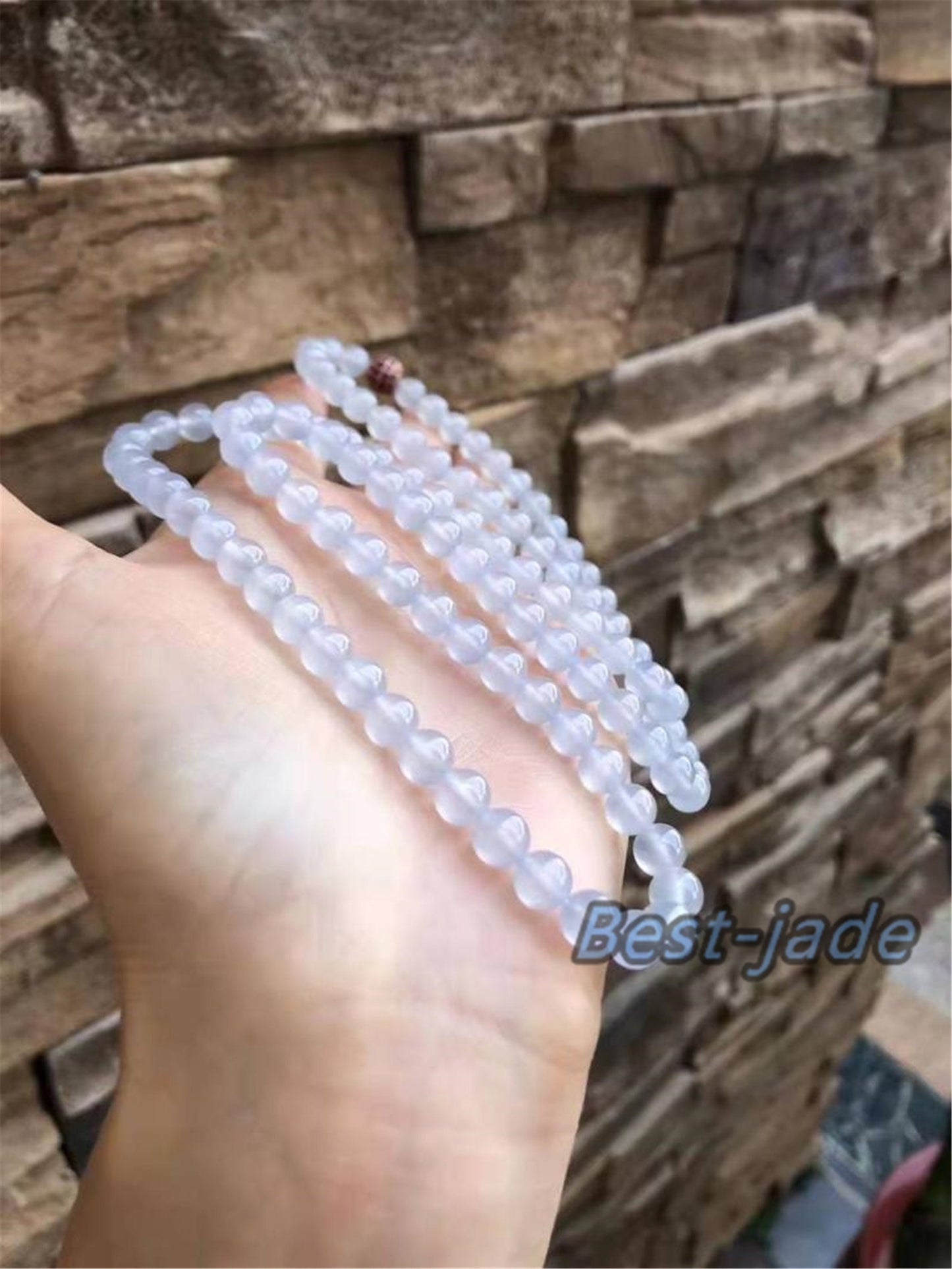 Top quality transparent Natural ice Grade A Jade Hand carved Necklace Chain Burma Jadeite Round bead Green gemstone