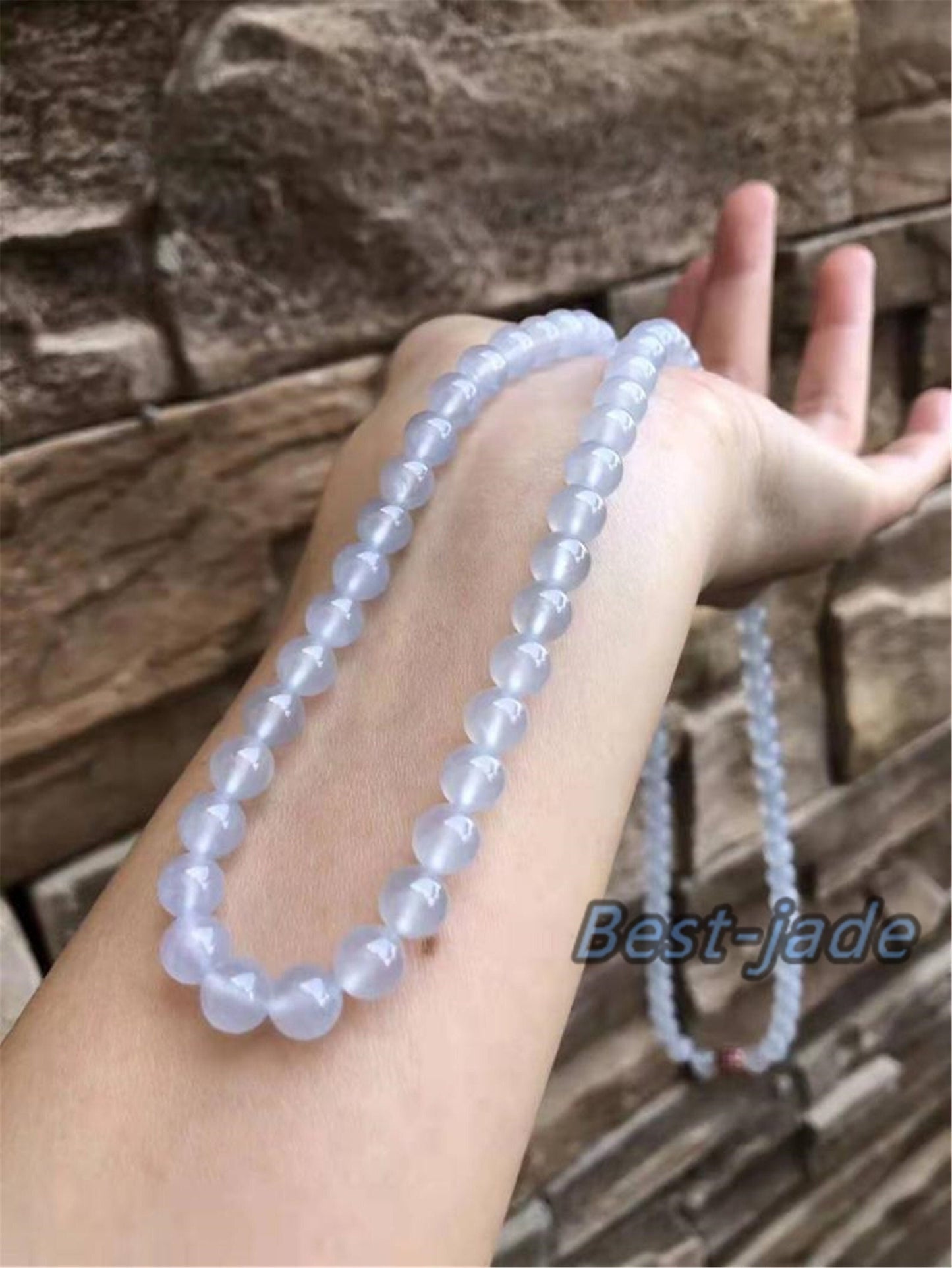 Top quality transparent Natural ice Grade A Jade Hand carved Necklace Chain Burma Jadeite Round bead Green gemstone