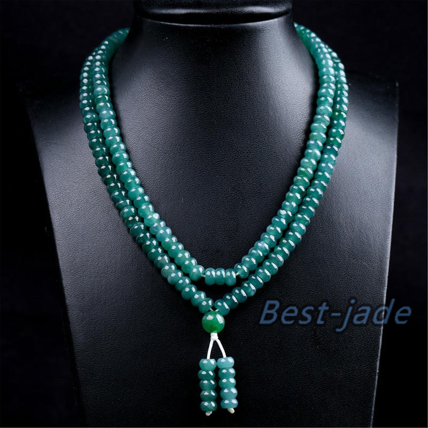 Blue Green Natural Grade A Jade Hand carved Necklace Chain Burma Jadeite Flat bead Blue jade gemstone jewelry gift