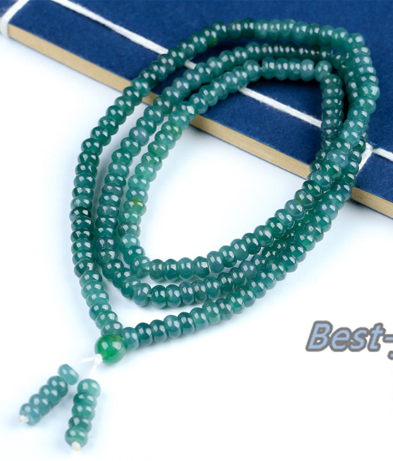 Blue Green Natural Grade A Jade Hand carved Necklace Chain Burma Jadeite Flat bead Blue jade gemstone jewelry gift