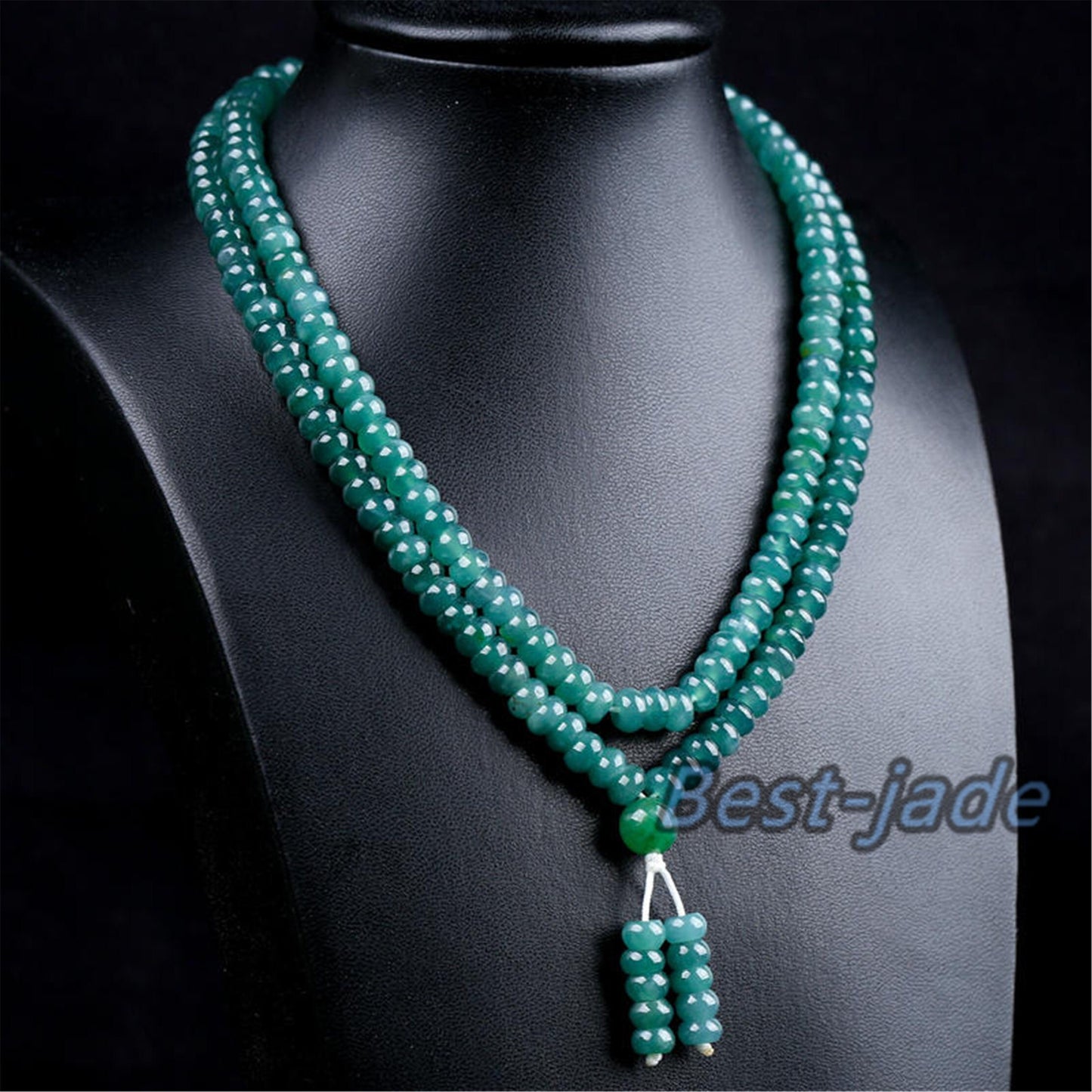 Blue Green Natural Grade A Jade Hand carved Necklace Chain Burma Jadeite Flat bead Blue jade gemstone jewelry gift