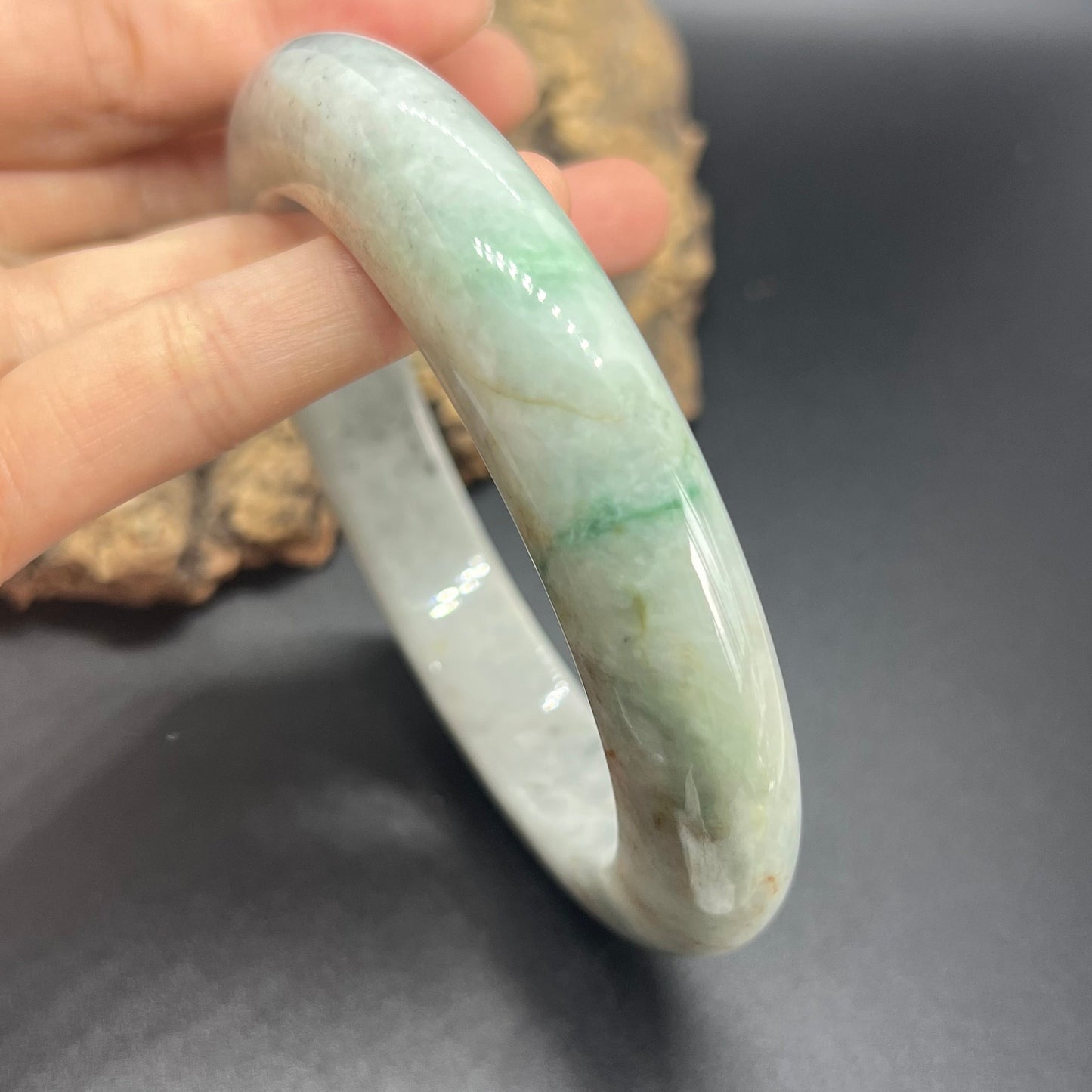 Huge 71mm Grade A Jade Natural green Big Round bangle Burma jadeite Lady Bracelet Type A stone small hand female bangle  翡翠飘花手镯