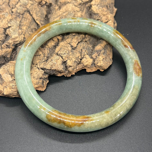 Huge 73.2mm Grade A Jade Natural green yellow Big Round bangle Burma jadeite Lady Bracelet Type A stone small hand female bangle  翡翠飘花手镯