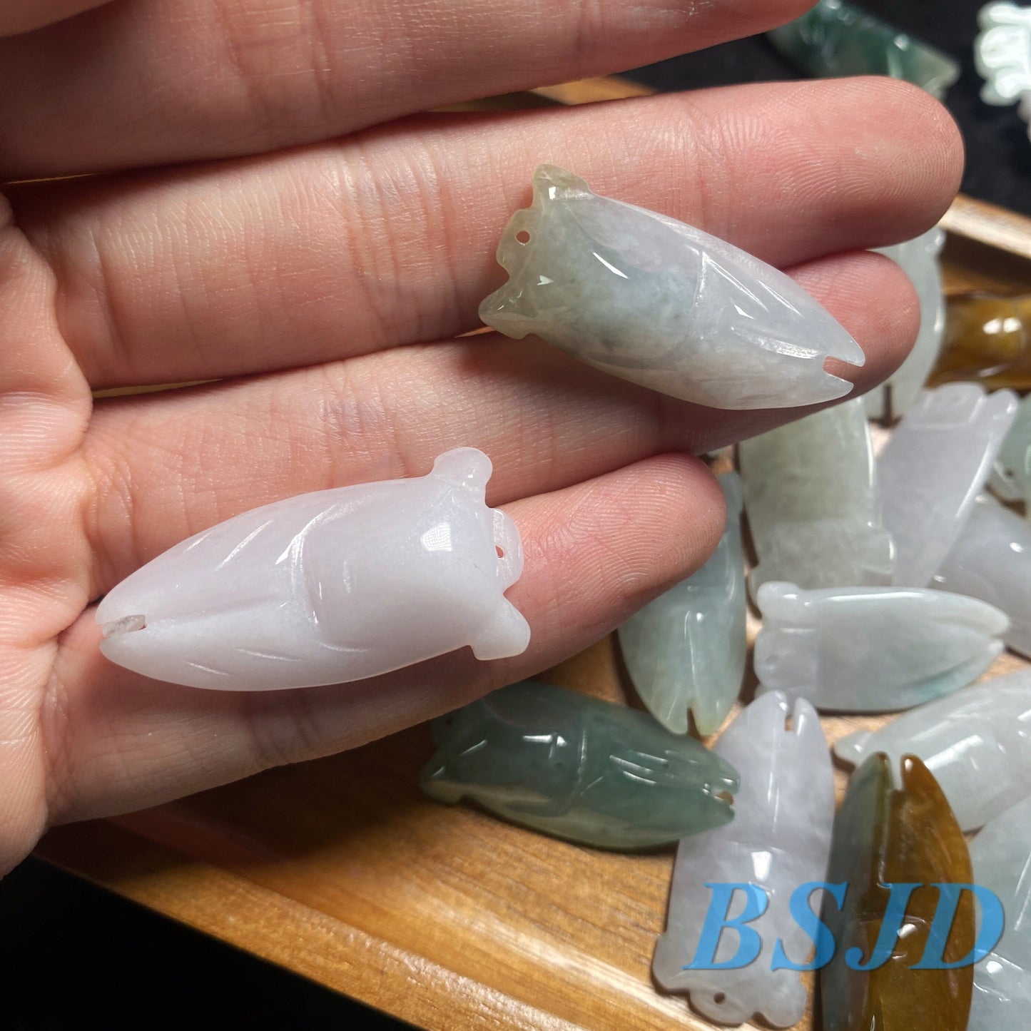 10PCS (Wholesale) cicada  pendant Natural Grade A  Green Jade ICE Jadeite Burma Flat Roundness Bead Chinese Carved ,Myanmar Anhänger