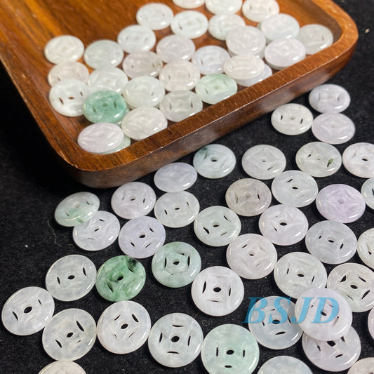 100PCS 13mm Grade A jade Cloth button shape A stone ICY Jade Burma green Jadeite Roundness Beads Perle Chinese Carved ,Myanmar Jadeit 翡翠A货