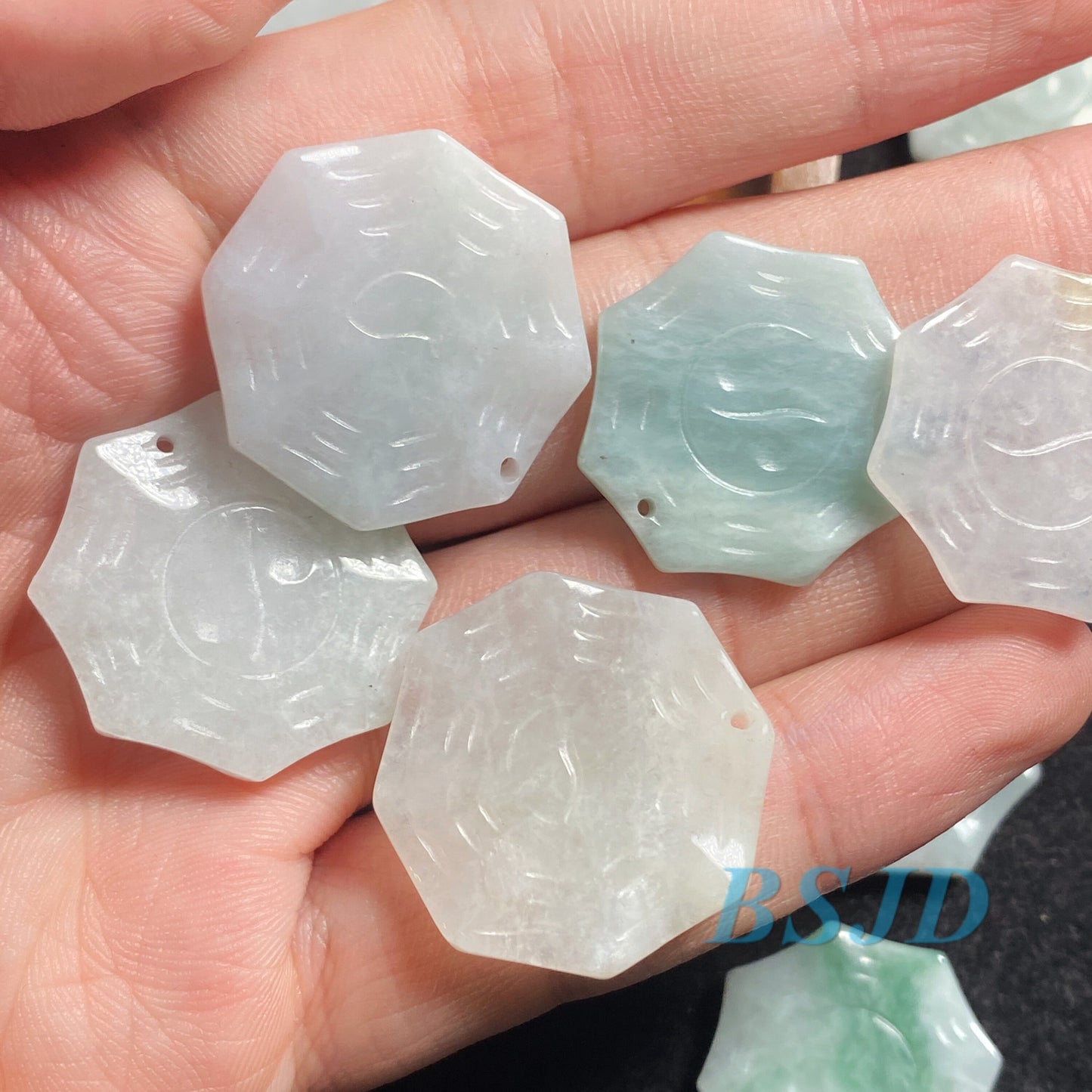 30PCS（Wholesale) Amulet Hollow out Hand carved Natural Grade A Jade ICE Jadeite necklace Trigram Baby pendant Lady Chinese New year gift