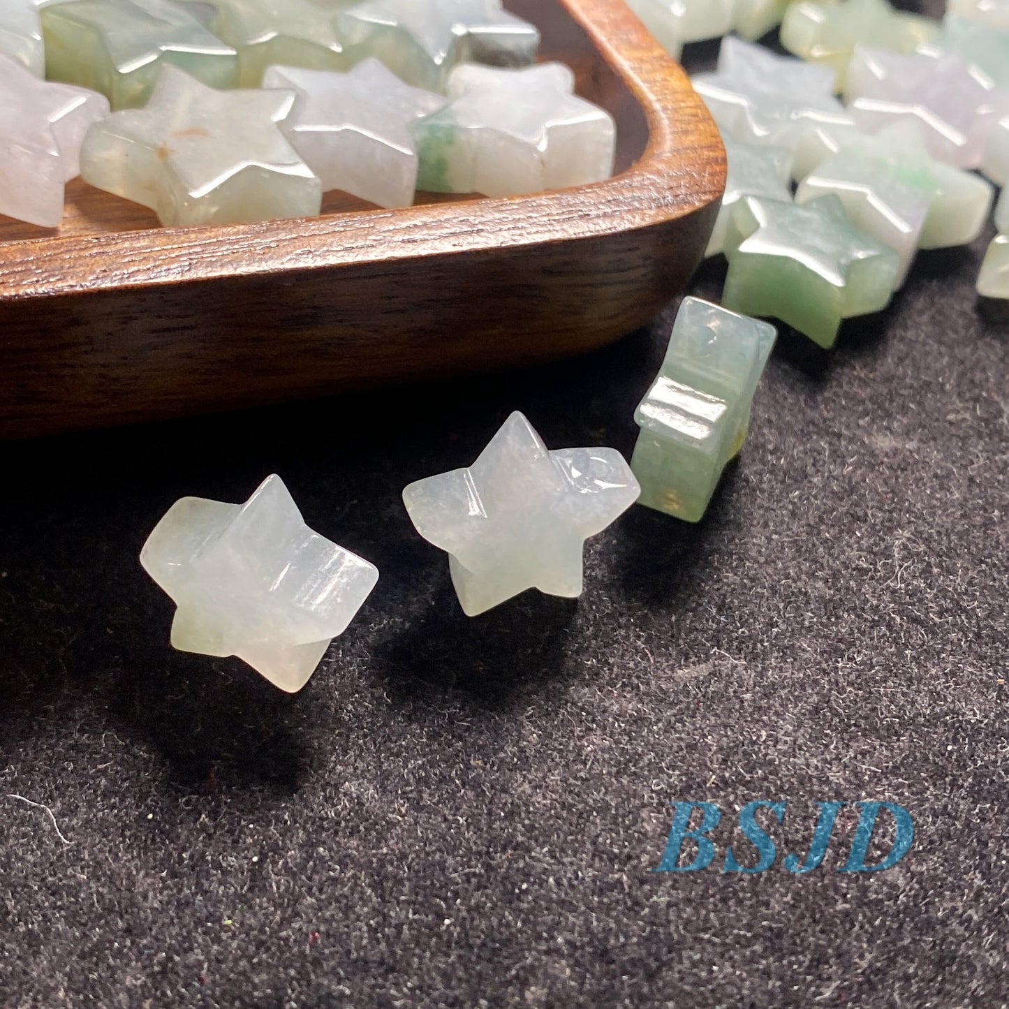 10PCS Lucky Star Natural Grade A Green Jade ICE Burma Jadeite Beads necklace Chinese Carved  Jadeit  Myanmar jade feicui baby gift