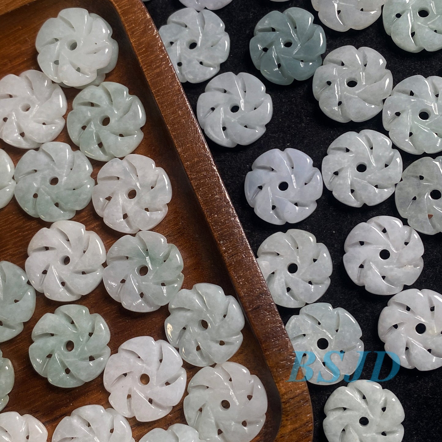 30PCS 15mm Flower Shape Grade A Jade Burma jadeite Beads hand Carved Myanmar Jadeite good DIY gift for her