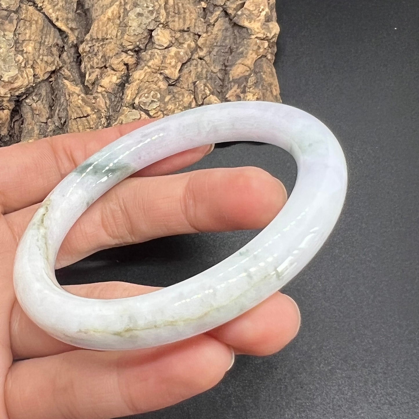 56mm Natural green Grade A Jade Round bangle Myanmar jadeite Lady Bracelet Ice green Type A stone small hand female bangle  翡翠飘花手镯