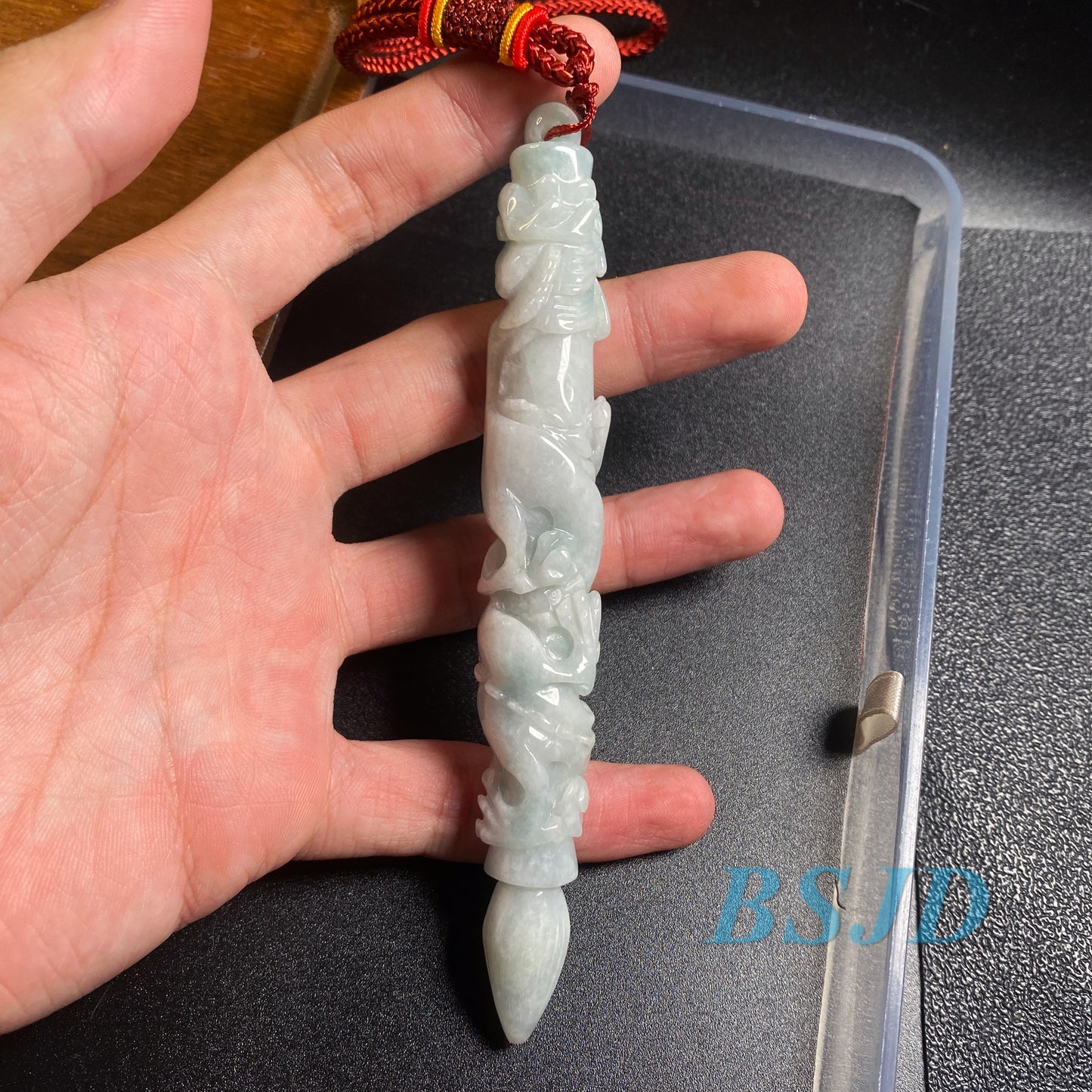 Dragon Pen Natural Grade A Jade Burma Jadeite man Kylin pendant necklace BEADS Anhänger  Gemstone Green jadeit 翡翠 龙笔