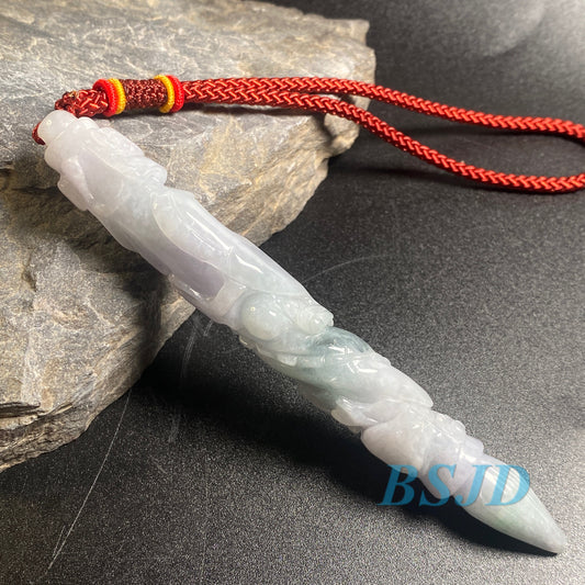 Dragon Pen Natural Grade A Jade Burma Jadeite man Kylin pendant necklace BEADS Anhänger  Gemstone Green jadeit 翡翠 龙笔